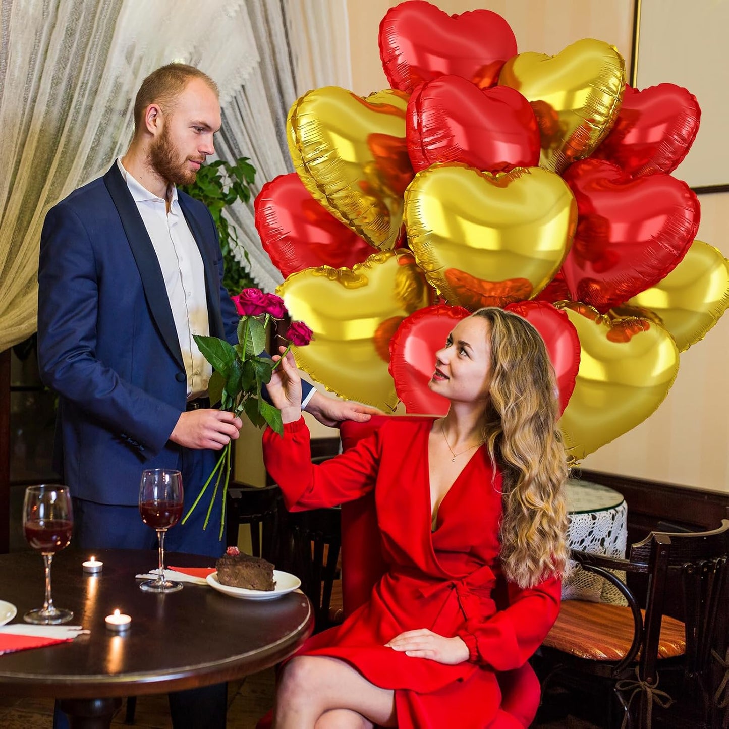 Red Gold Heart Balloons,12Pcs Red Heart Shaped Foil Balloons,18Inch Gold Helium Polyester Film Balloon for Baby Shower Birthday Anniversary Wedding Party Decorations