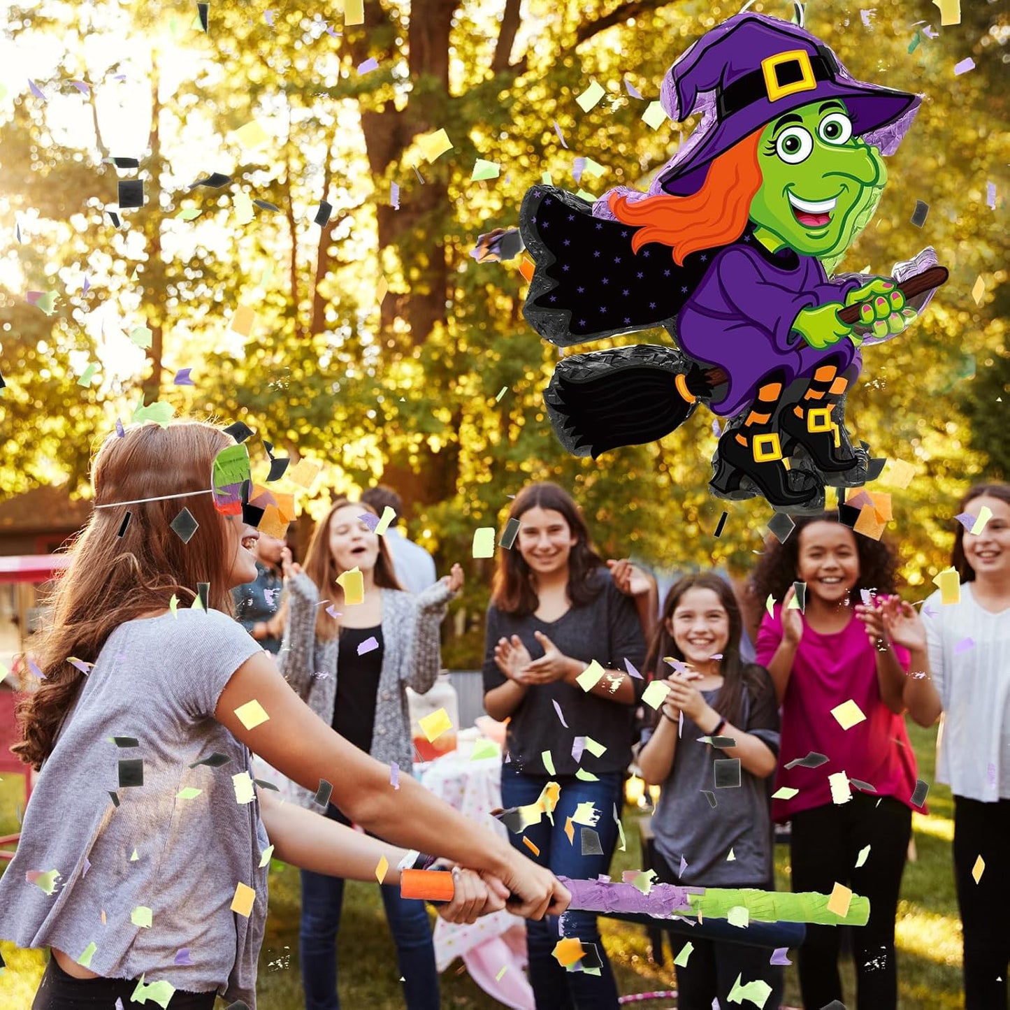 Aoriher Halloween Witch Piñata Halloween Decoration Piñata with Stick Blindfold Candy Filled Piñata for Halloween Mexican Birthday Party Game Supplies