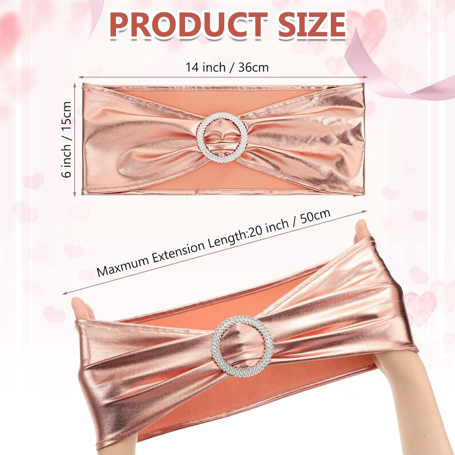 CHENGU 150 Pieces Spandex Stretch Chair Sashes Bows Elastic Chair Cover Bands Ties with Buckle Slider for Wedding Party Reception Events Universal Ceremony Banquet Decorations (Rose Gold)