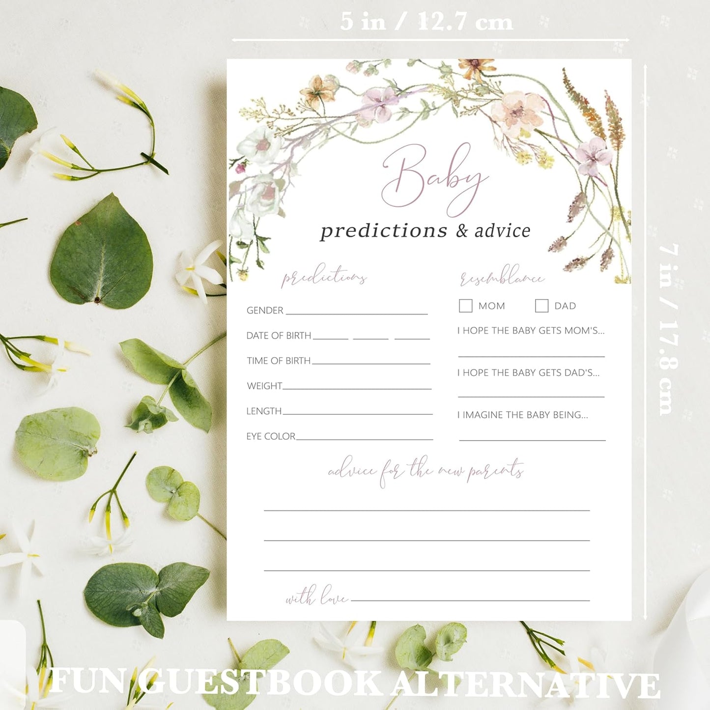 Advice For New Parents Baby Shower, Baby Predictions & Advice Cards For Baby Shower Games Activities, Wishes for Baby, 25 Double-Sided Thick Cards – Flower A04