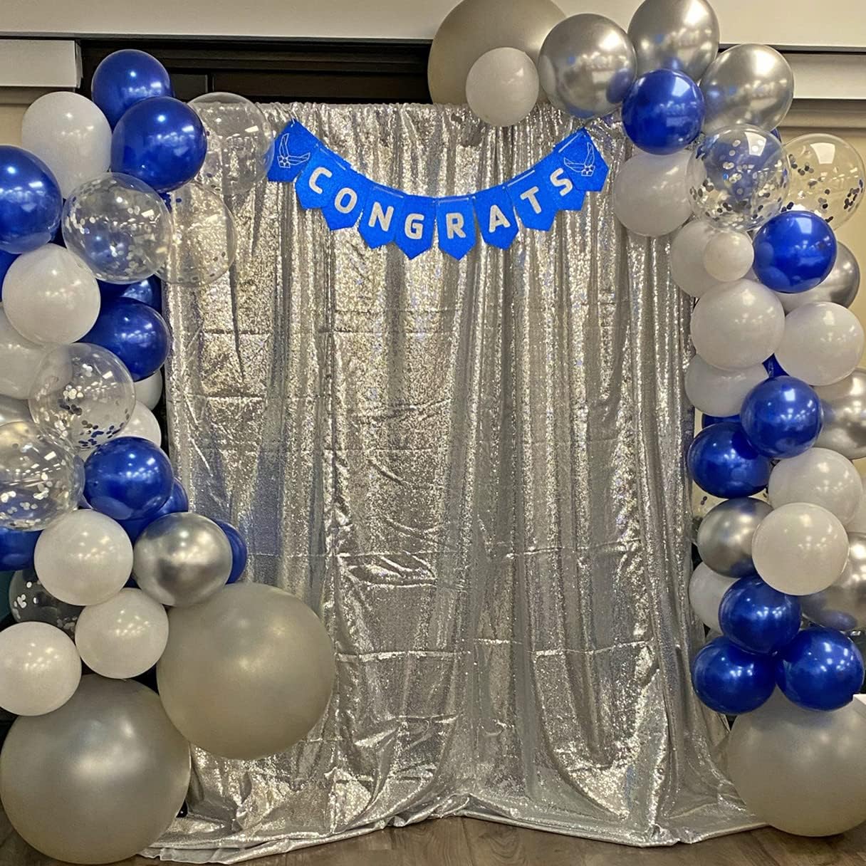 Poise3EHome 6Ft x 8Ft Silver Sequin Backdrop Curtain, Glitter Thick Satin Background Drapes, Sparkly Opaque Photography Curtain, Sequence Xmas Thanksgiving Backdrop for Wedding Party Holiday Decor