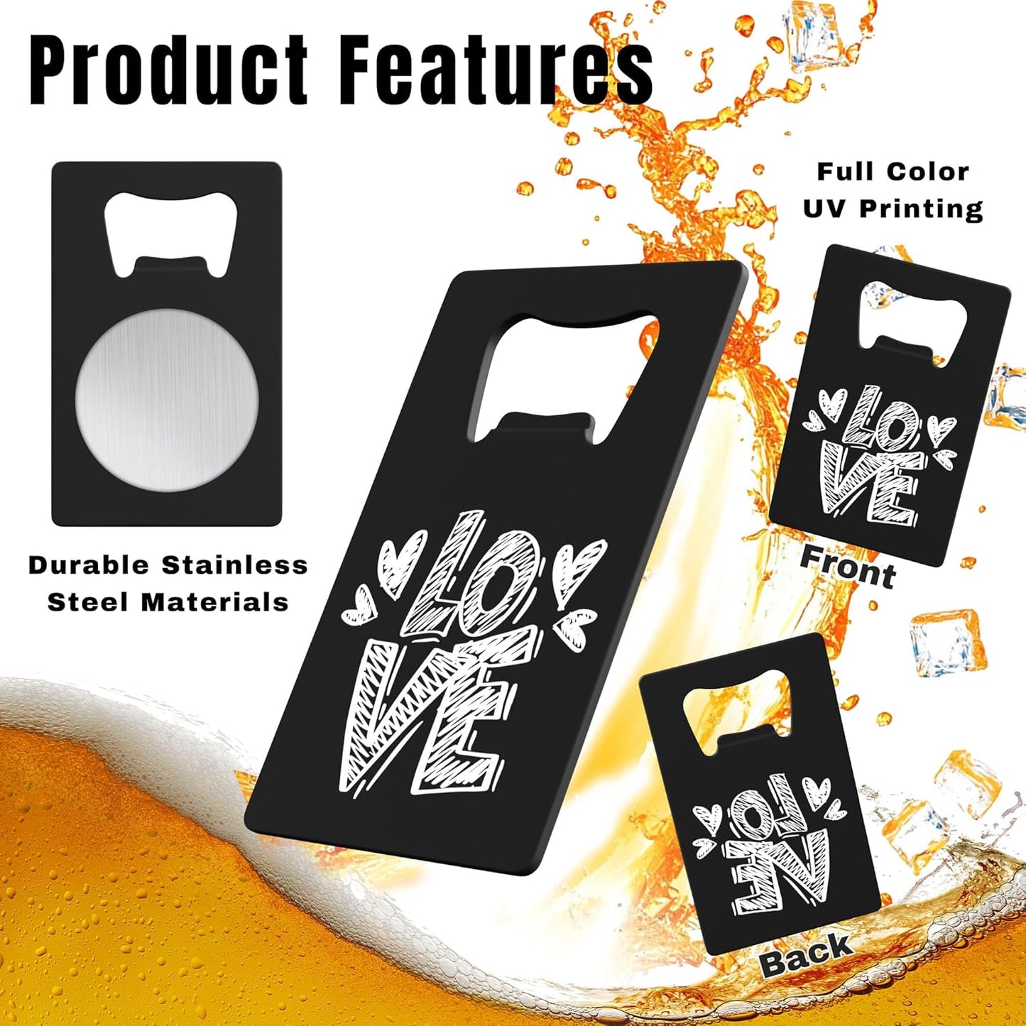 Personalized Credit Card Bottle Opener, Custom Stainless Steel Beer Bottle Opener, Upload Your Name/LOGO/Text, for Wedding Favors, Brewery, Bar, Anniversaries, Party (Red)