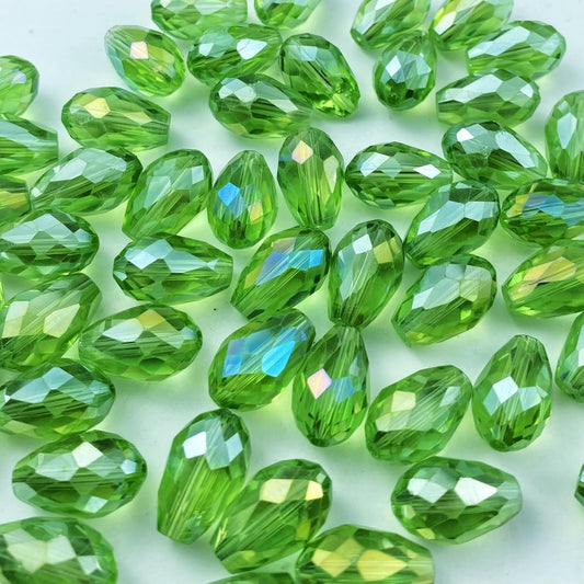 130pcs 6x8mm Teardrop Crystal Glass Beads Vertical Hole Faceted Glass Teardrop Spacer Beads for Bracelets Necklace Earring DIY Jewelry Making Craft(Light Green AB)