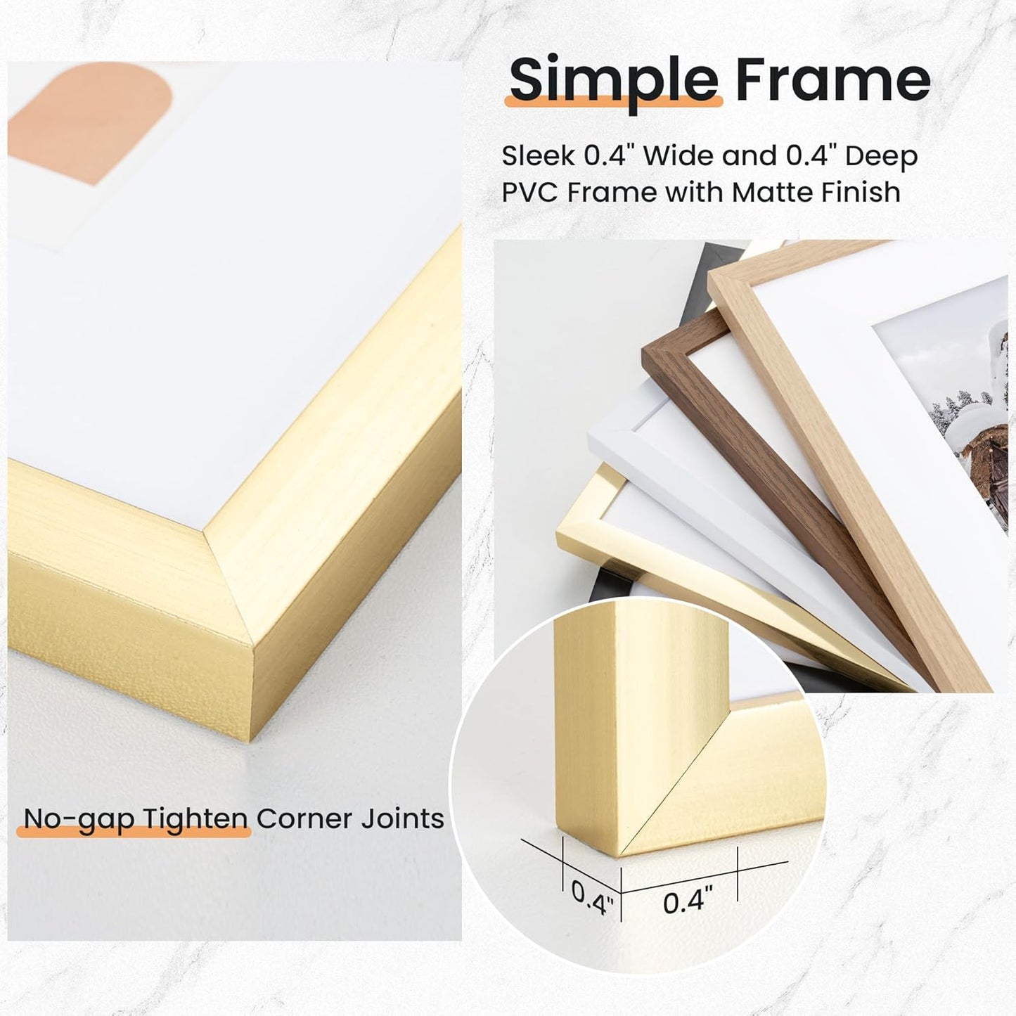 12x16 inch Picture Frame, 12x16 Photo Frames with 8.5x11 Removable Mat - High Definition Plexiglass - Vertical and Horizontal Display - Wall Hanging Frame - Gold, 5 Pack