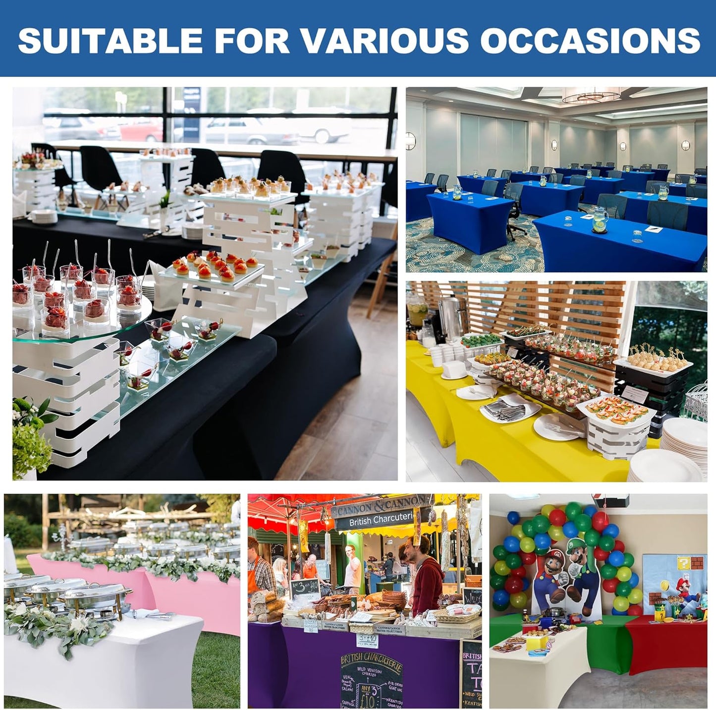 Table Cloths for 6 Foot Rectangle Tables-8 Pack Black Fitted Stretch Table Cover-Spandex Elastic 6ft Folding Tablecloth for Party Vendor Booth Display Banquet Buffet Event Craft Trade Show