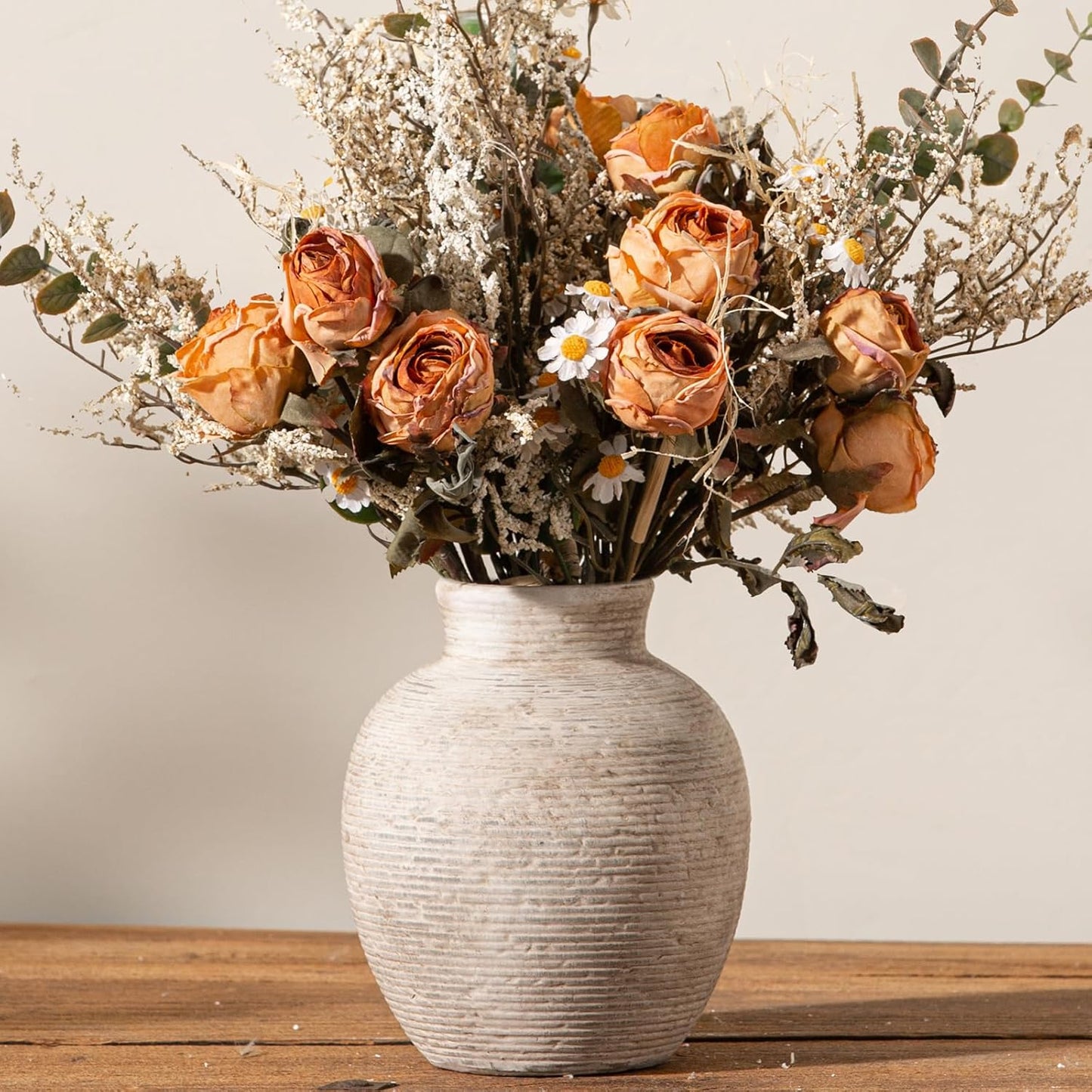 Ceramic Flower Vase Home Decor - Small Farmhouse Table Vases Rustic Vintage Living Room Kitchen Bedroom Decorations for House Book Shelf Office Coffee Desk Dining Fireplace (6" Retro)