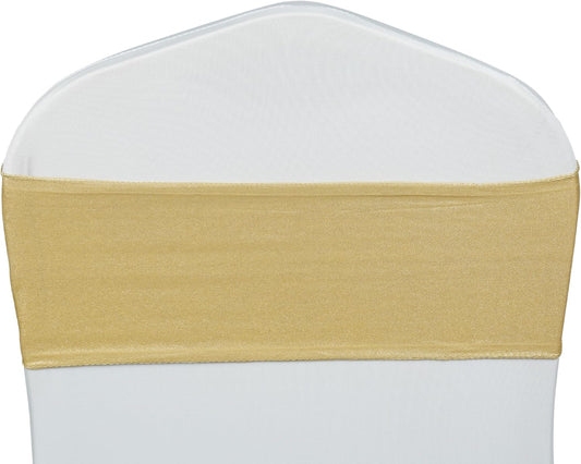 VDS Pack of 125 PCS | Metallic Gold | Spandex Chair Sashes Bows without Buckle | Stretch Elastic Banquet Universal Folding Chair Band Tie with for Wedding Party Conference Celebration Event Decoration