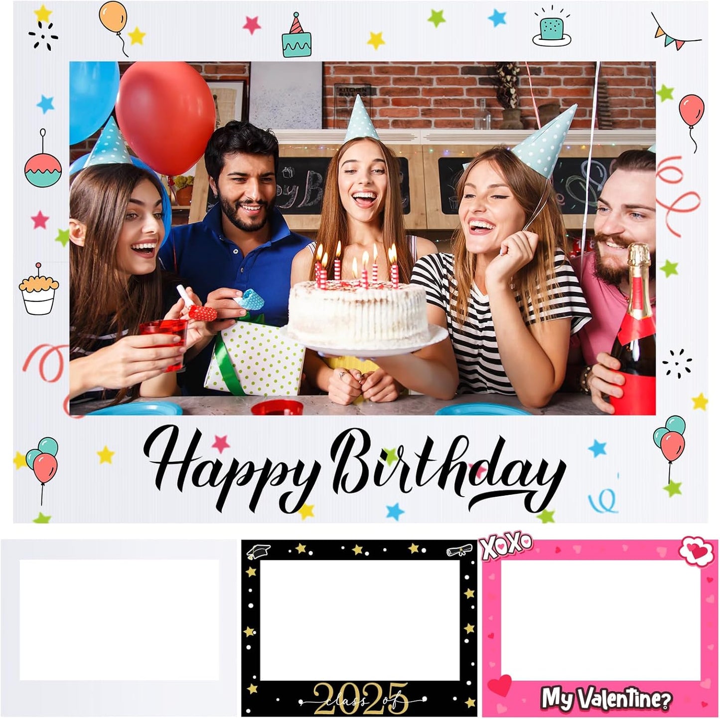 32 x 24 Inch Large Blank DIY Photo Booth Props Picture Frame Party Frame DIY Photo Booth Props Selfie for Birthday, Graduation, Christmas Holiday Party(White,Horizontal)