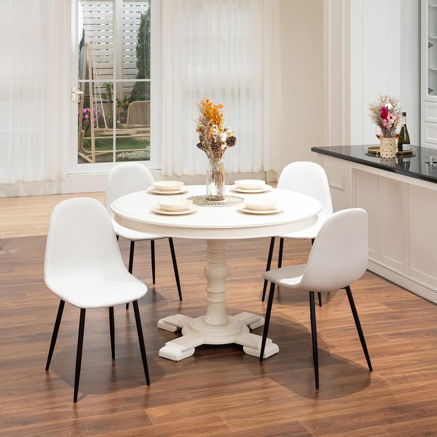 Homy Casa Dining Chairs Set of 4, Mid Century Modern Style Chairs Armless Accent Side Chairs for Kitchen, Dining Room, Living Room, Bedroom, Office, Beige