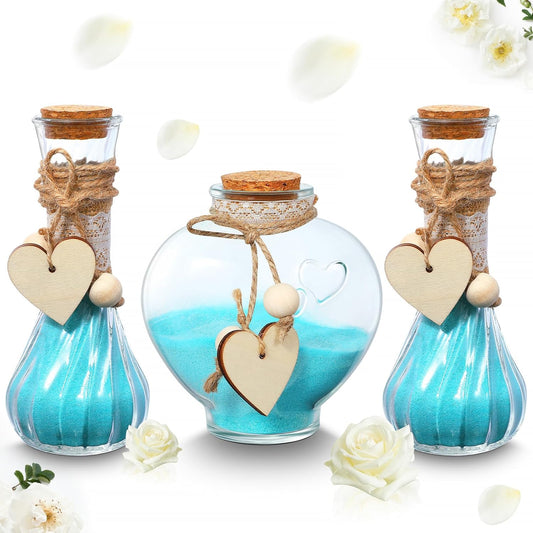 Layhit Unity Sand Ceremony Set Includes 3 Pcs Decorative Vase with Burlap and Lace Sleeves and Wooden Love Hemp Rope Personalized Ceremony Kit for Wedding Centerpiece, Sand Not Included