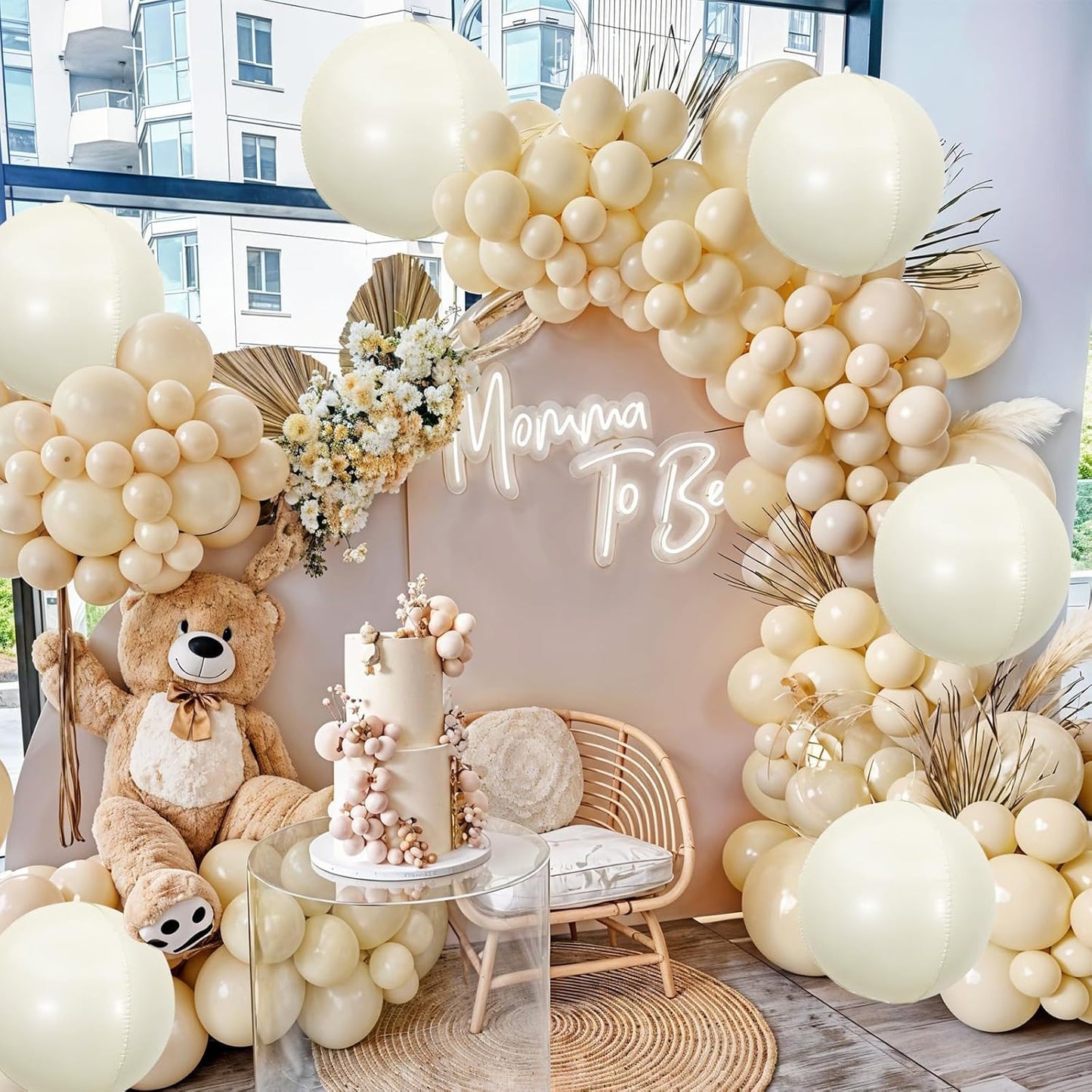 6Pcs Cream White Round Foil Balloons,Giant 4D Round Ball Balloon,22 Inch Balloons for Birthday Baby Shower Engagement Party Decorations