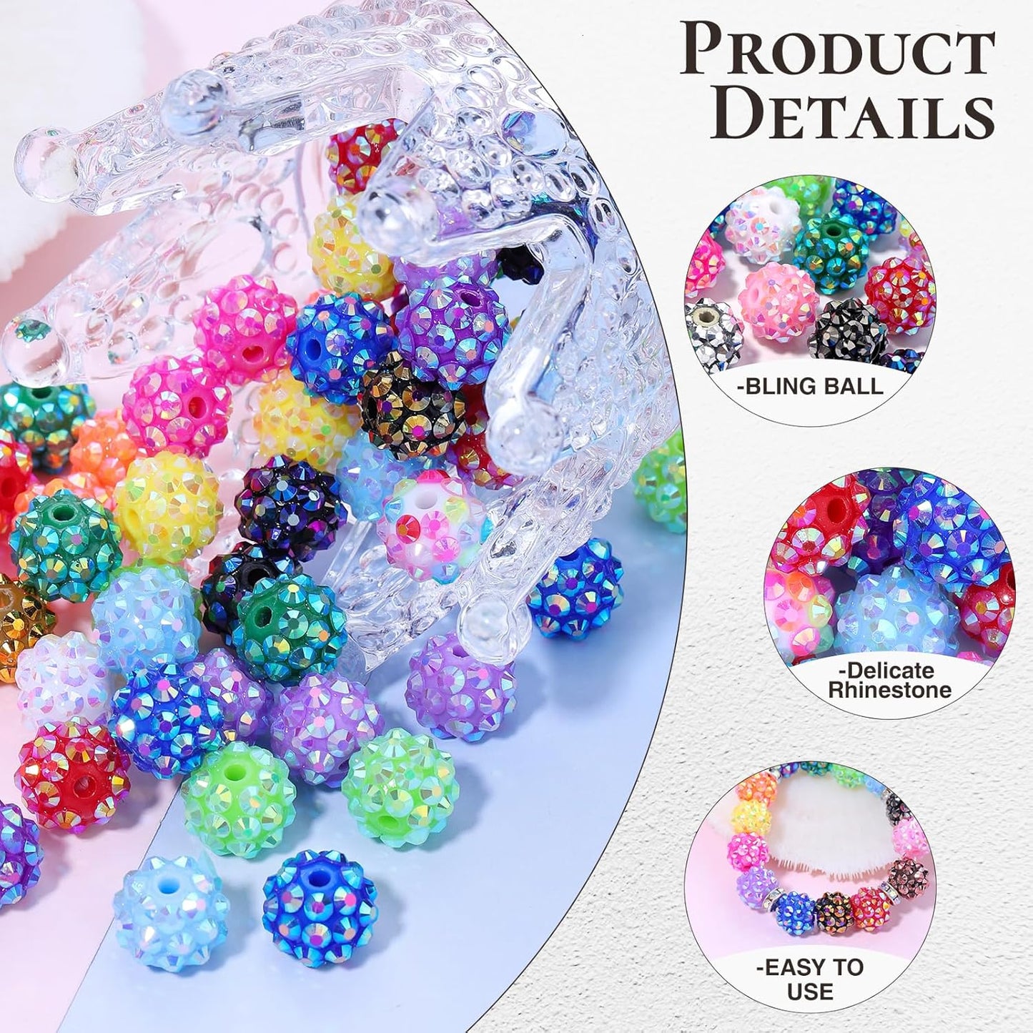 Novani 240pcs 10mm Round Rhinestone Beads for Jewelry Making, Resin & Clay Material, 24 Color Series