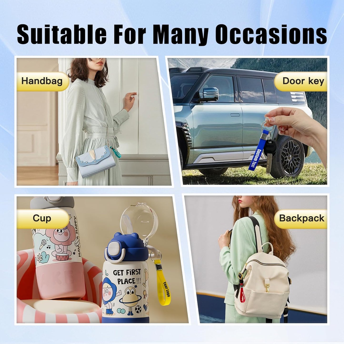 50 Personalized Silicone Keychains for Backpack Key Cellphone, Custom Silicone Keyrings CustomText/Icon for Adults