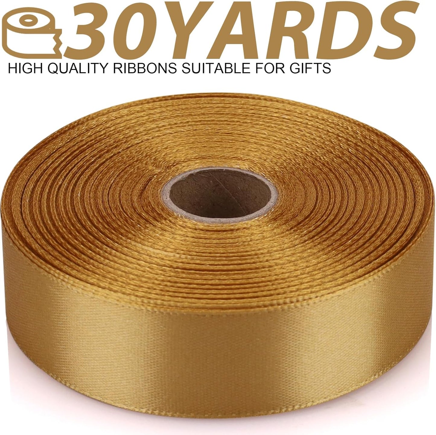 Champagne Gold Ribbon 7/8 Inch 30 Yards Satin Craft Ribbon-Single Face Polyester Ribbon for Handmade Roses,Gift Wrapping,Timeless Flower,Bouquets,Wedding and Party Decoration