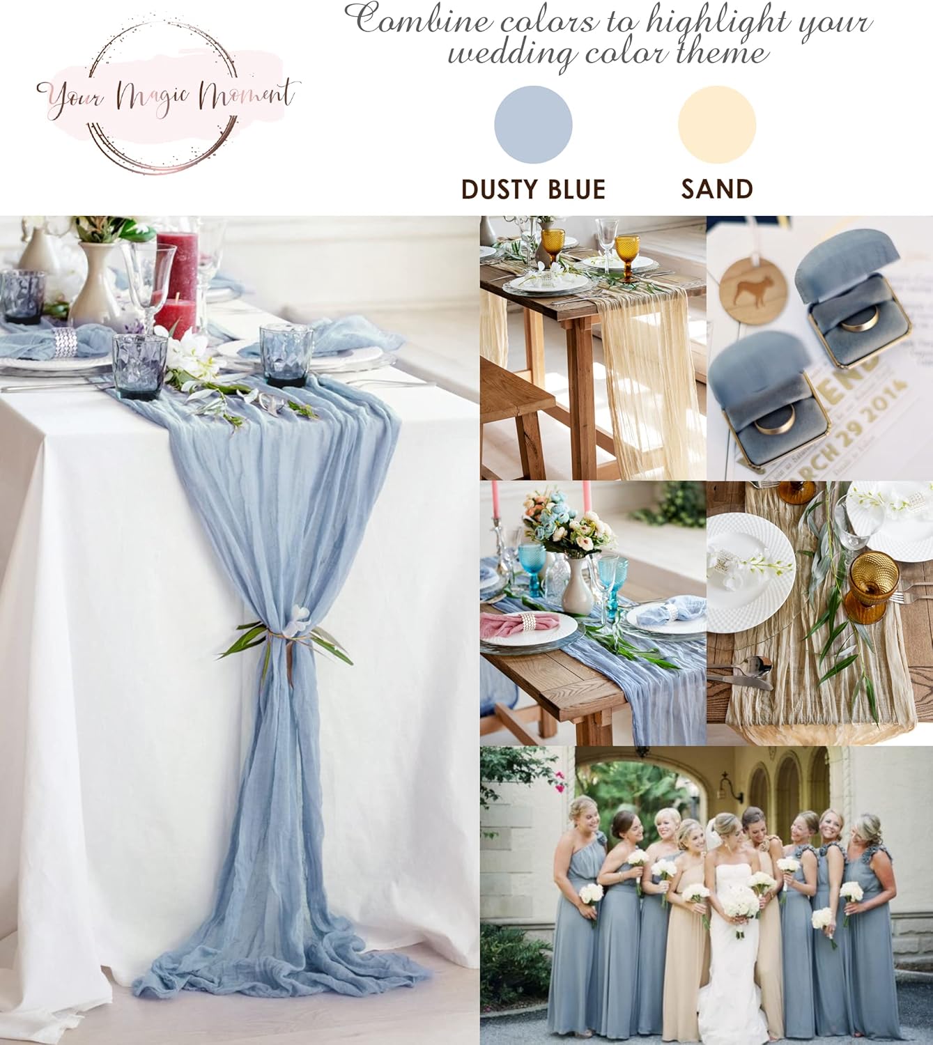 Dusty Blue Cheesecloth Table Runner 141 in Long, Blue Gauze Table Runner, Cheese Cloth for Wedding Decoration, Boho Baby Boho Baby Shower