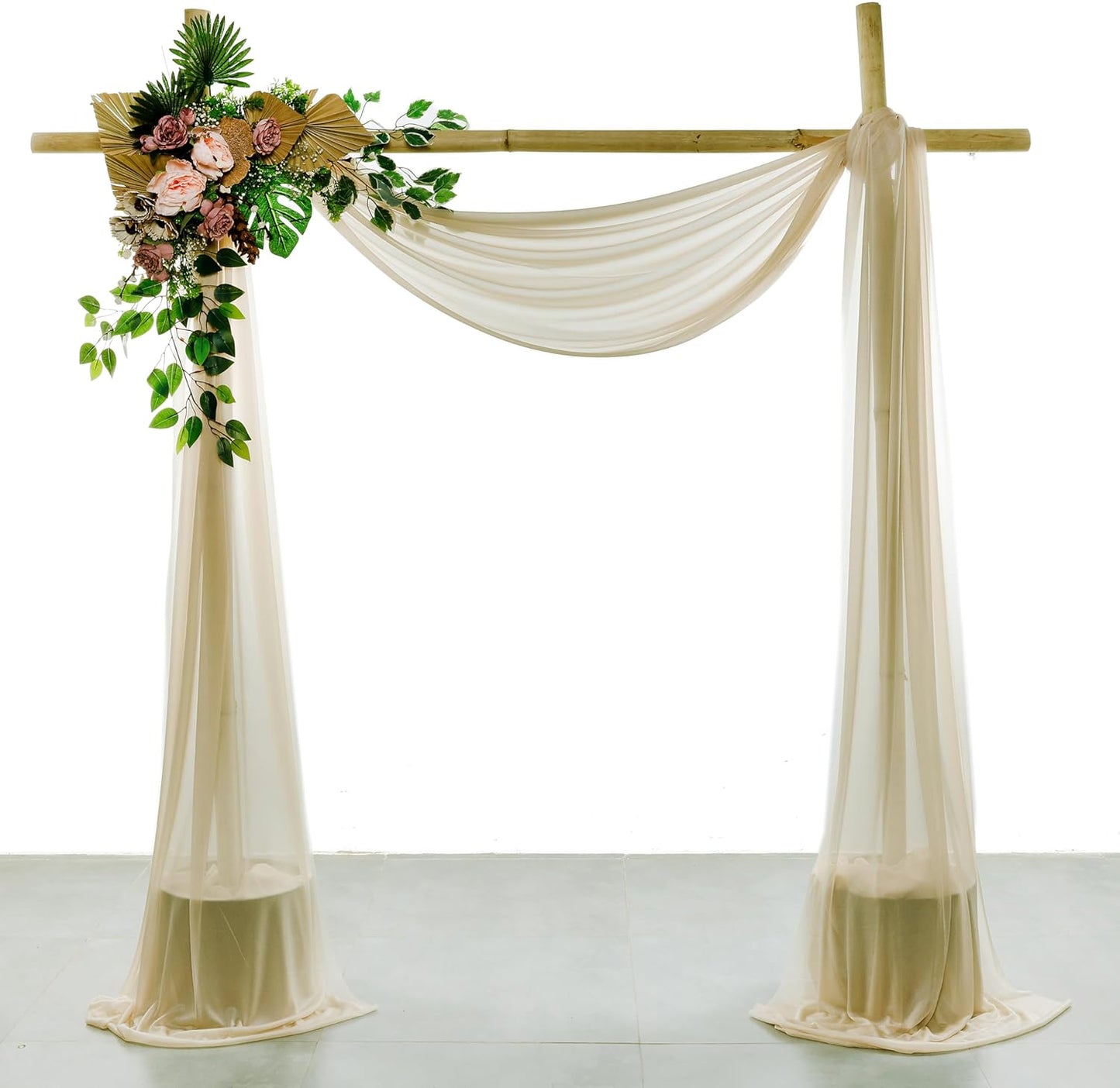 VDS Pack of 2 Panel (30 Inch X 30 Feet) Wedding Arch Draping Fabric Sheer Chiffon Fabric Drapery for Wedding Ceremony Reception Swag Backdrop Canopy Chuppah ARBO Altars Decoration (Champagne)