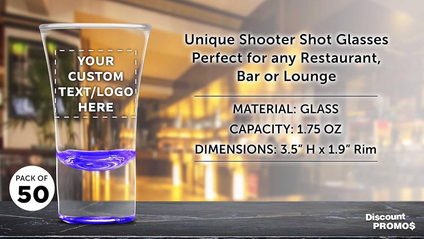 Custom 2 oz. Lord Shooter Etched Shot Glasses, 50 pack, Personalized Text, Logo, 21st Birthday Party, Lounge Glassware, Purple