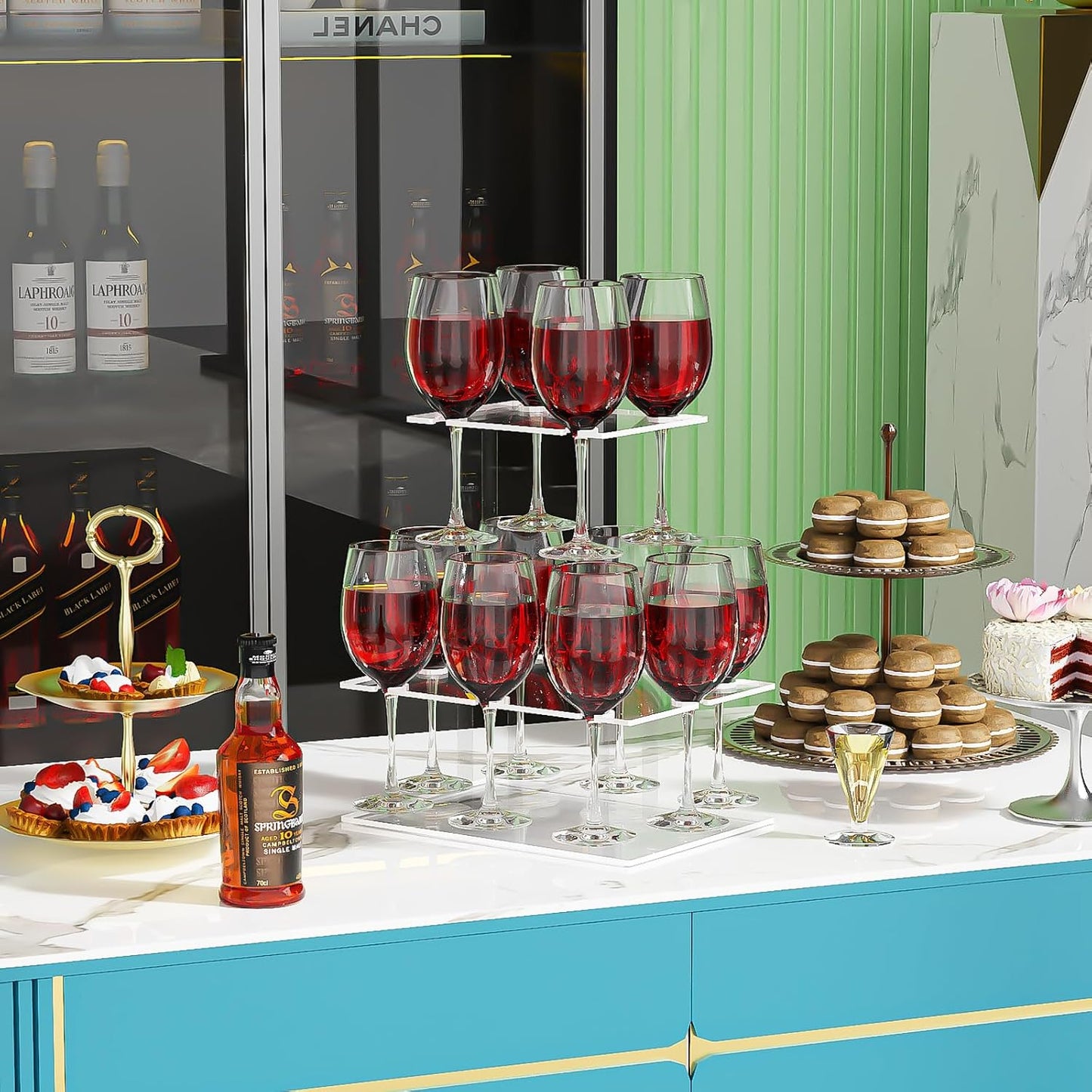 Champagne Tower, Rectangle Acrylic Champagne Display Rack Stand with 12 Slots, 2 Tiers Floating Sight Champagne Flute Holder for Party, Wedding, School, Celebration, 13.3x9.4x15.3 inch