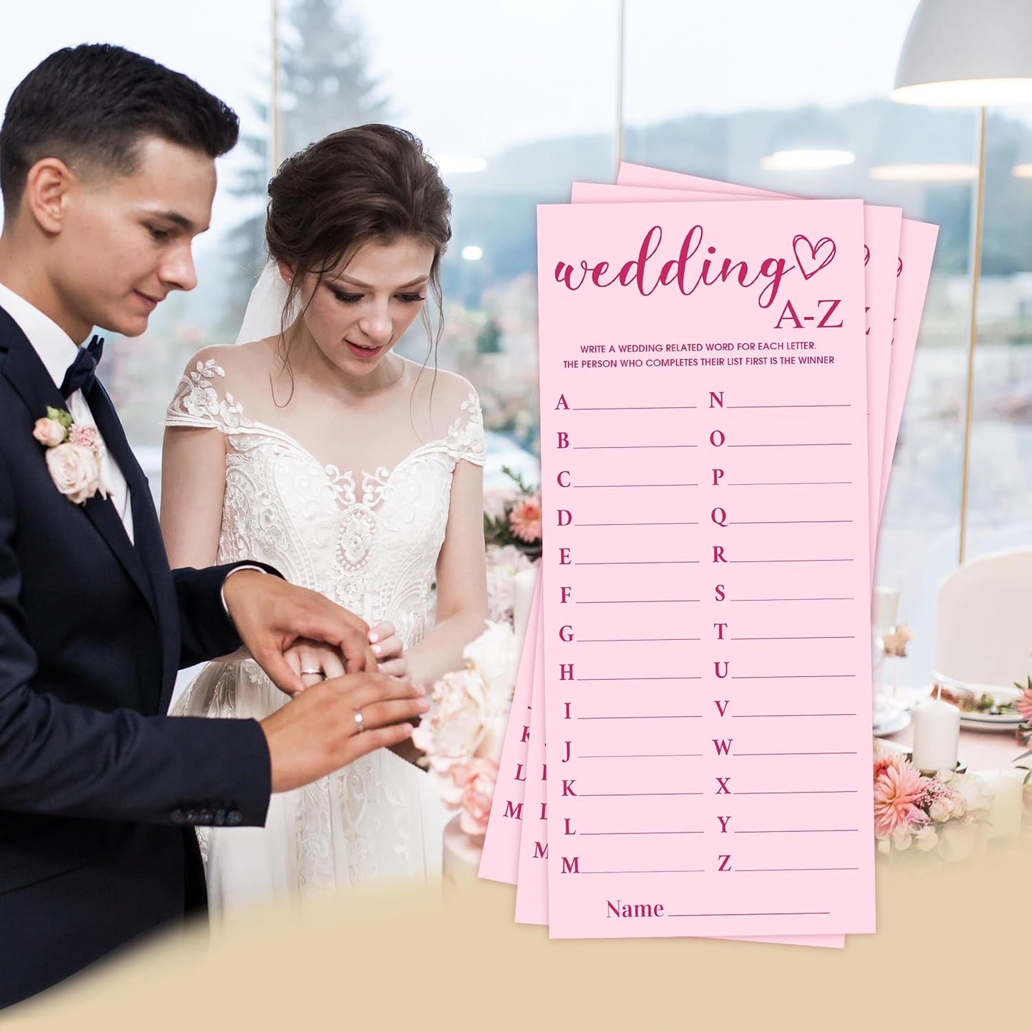 4x9 Inch Wedding Party Games, Bridal Shower Cards, 25 Pink Bridal Shower Games for Wedding Reception, Bachelorette, Engagement Party, Minimalist Guest Interaction Activity Cards-A11