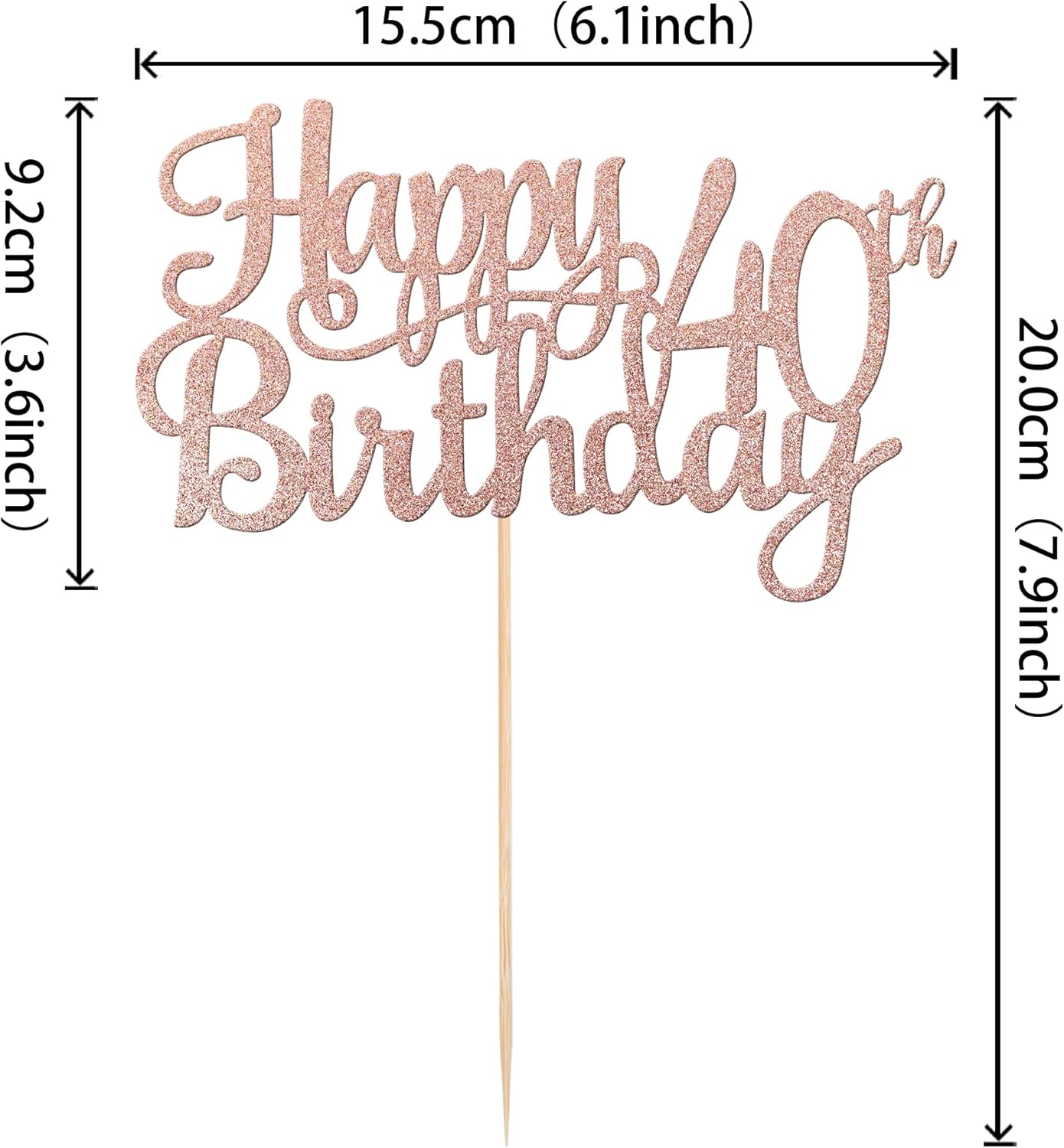 1 PCS Happy 40th Birthday Cake Topper Glitter Cheers to 40 Years Birthday Cake Pick 40 Fabulous Cake Decoration for Happy 40th Birthday Anniversary Party Decorations Supplies Rose Gold