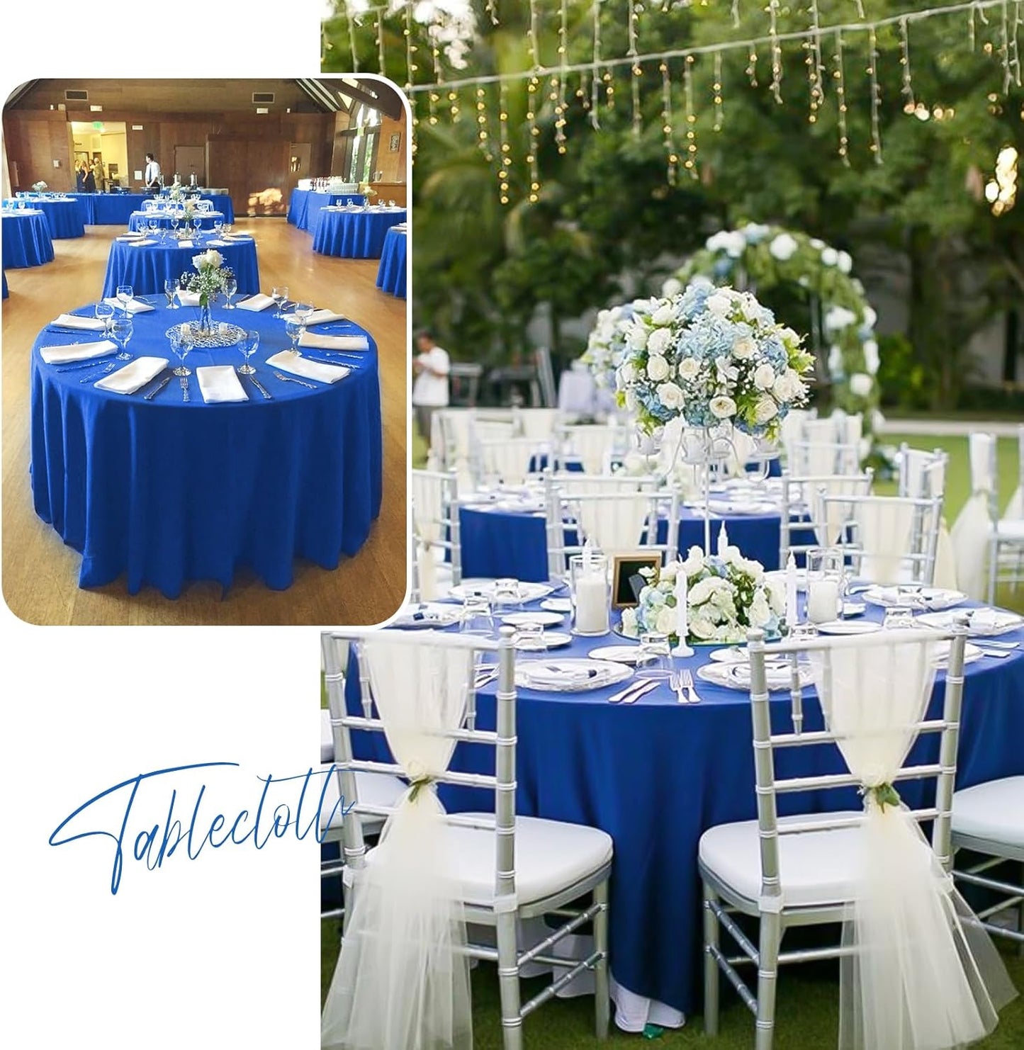 Fani 12 Pack 90 Inch Royal Blue Polyester Round Tablecloth, Stain and Wrinkle Resistant, Washable Table Cover for Wedding Party, Dining Table, Buffet, Parties, Camping