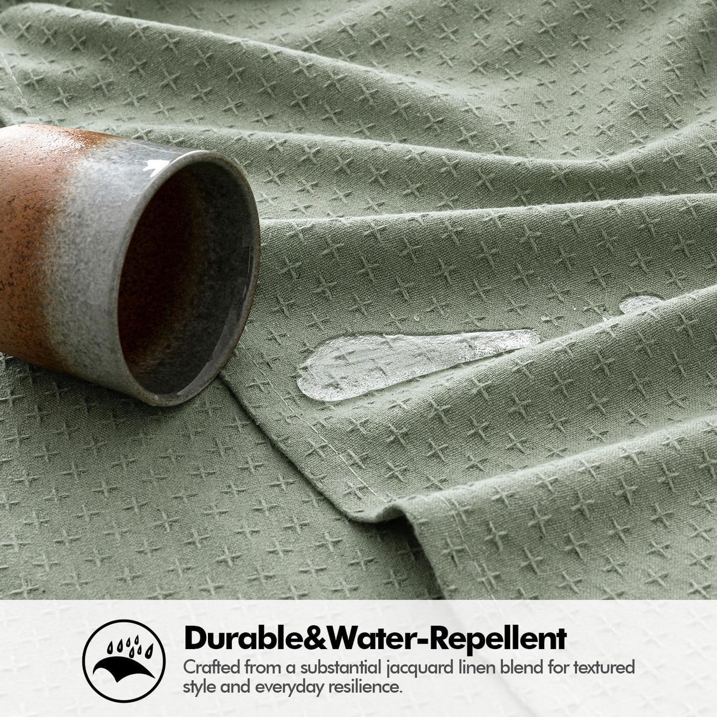 MIULEE Sage Green Linen Cottton Table Cloth Rectangle Tablecloth Waterproof Spillproof Cross-Star Textured Table Cltoth Decorative Farmhouse Style for Dining Party Weddings 52x70 Inch