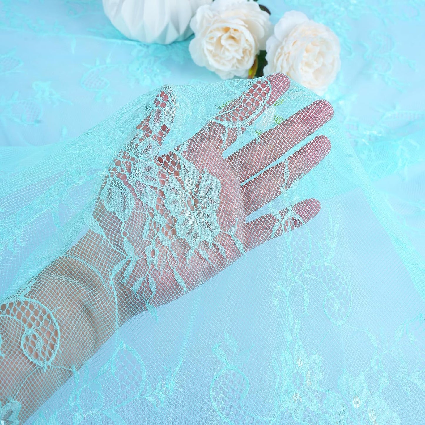 LuoluoHouse Blue Lace Tablecloth 6pcs Table Fabric 60x120 Inch for Rustic Boho Wedding Bridal Shower Party Decoration Rectangle Overlay Long Vintage Embroidered Reception Table Cloth Decor