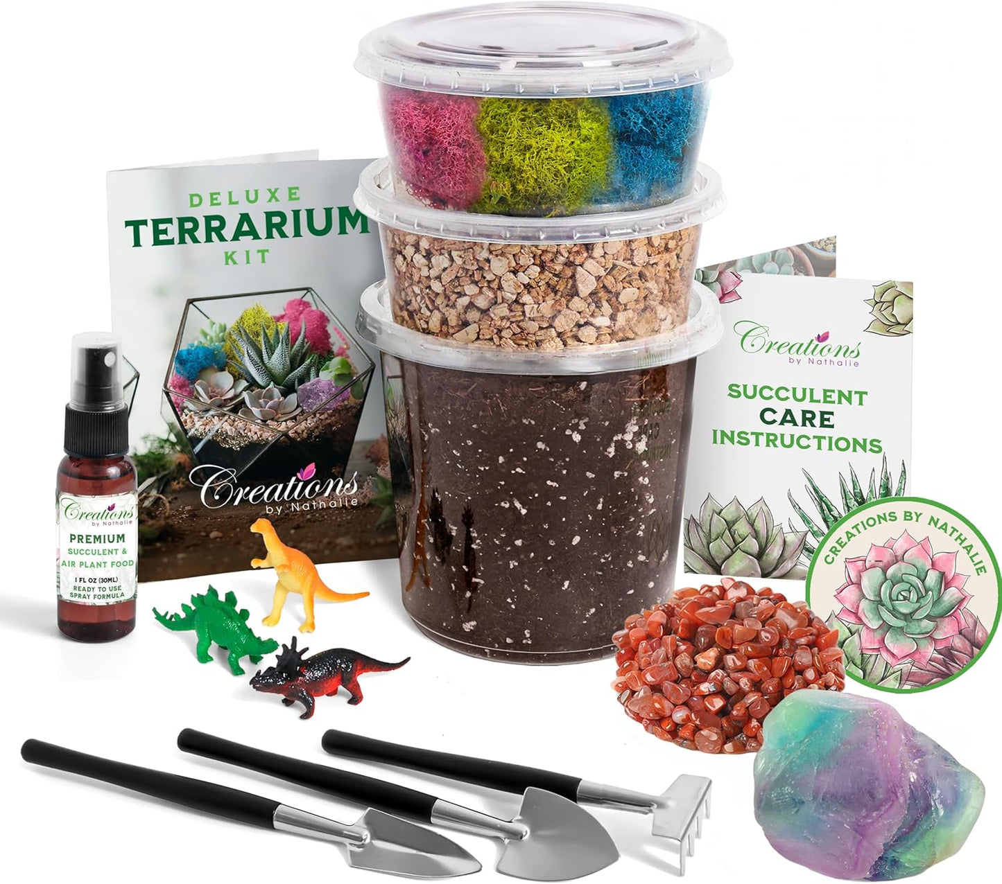 – Premium Small DIY Terrarium Kit for Succulents, Cacti & Air Plants, Includes Soil, Moss, Pebbles, Tools, Amethyst Gem & Crystal Chips – Handmade in USA