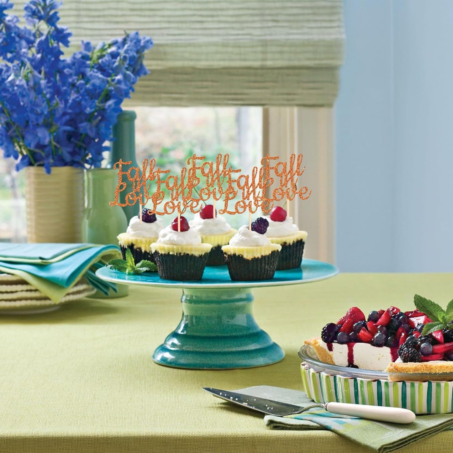 24 PCS Fall in Love Cupcake Toppers Glitter Fall Theme Bridal Shower Cupcake Picks for Autumn Wedding Engagement Anniversary Birthday Party Cake Decorations Supplies Orange