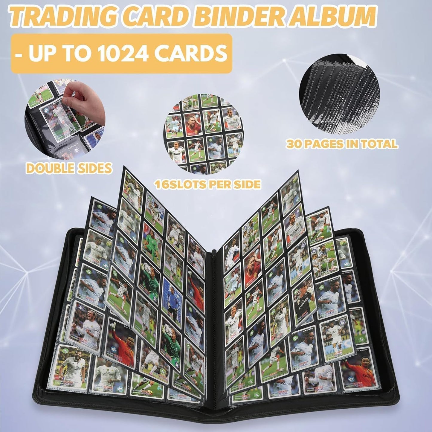 Premium Ringless Trading Card Binder - 1024 Capacity, 16 Side-Loading Pockets per Page, Archival Quality Protection & Anti-Slip Spine for TCG, MTG, Sports Cards (Blue)