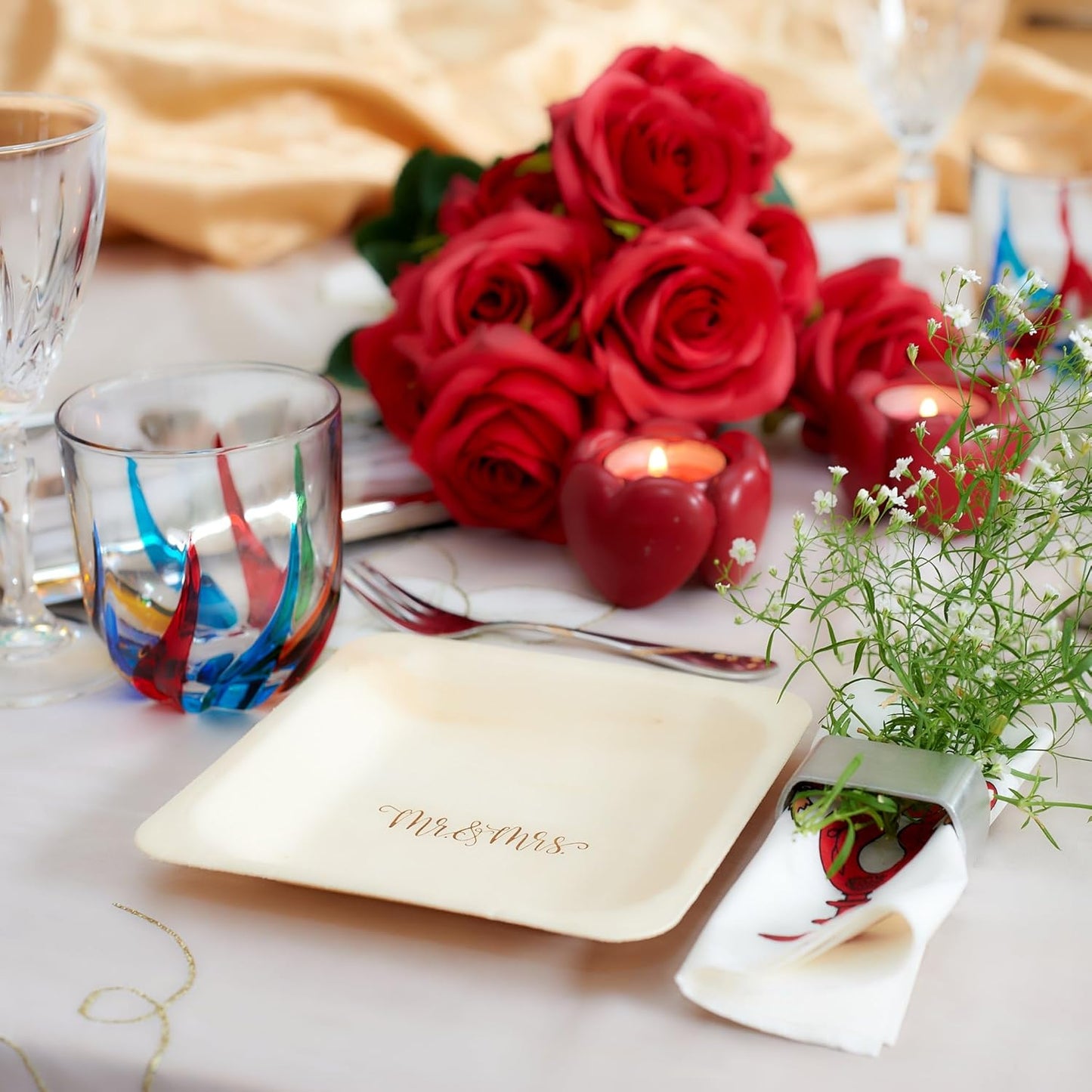 Mr. and Mrs. Disposable Wedding Plates – Rustic, Compostable Alternative to Plastic Plates for Wedding Receptions, Engagement Parties, and Rehearsal Dinners (Appetizer, 50-Pack)