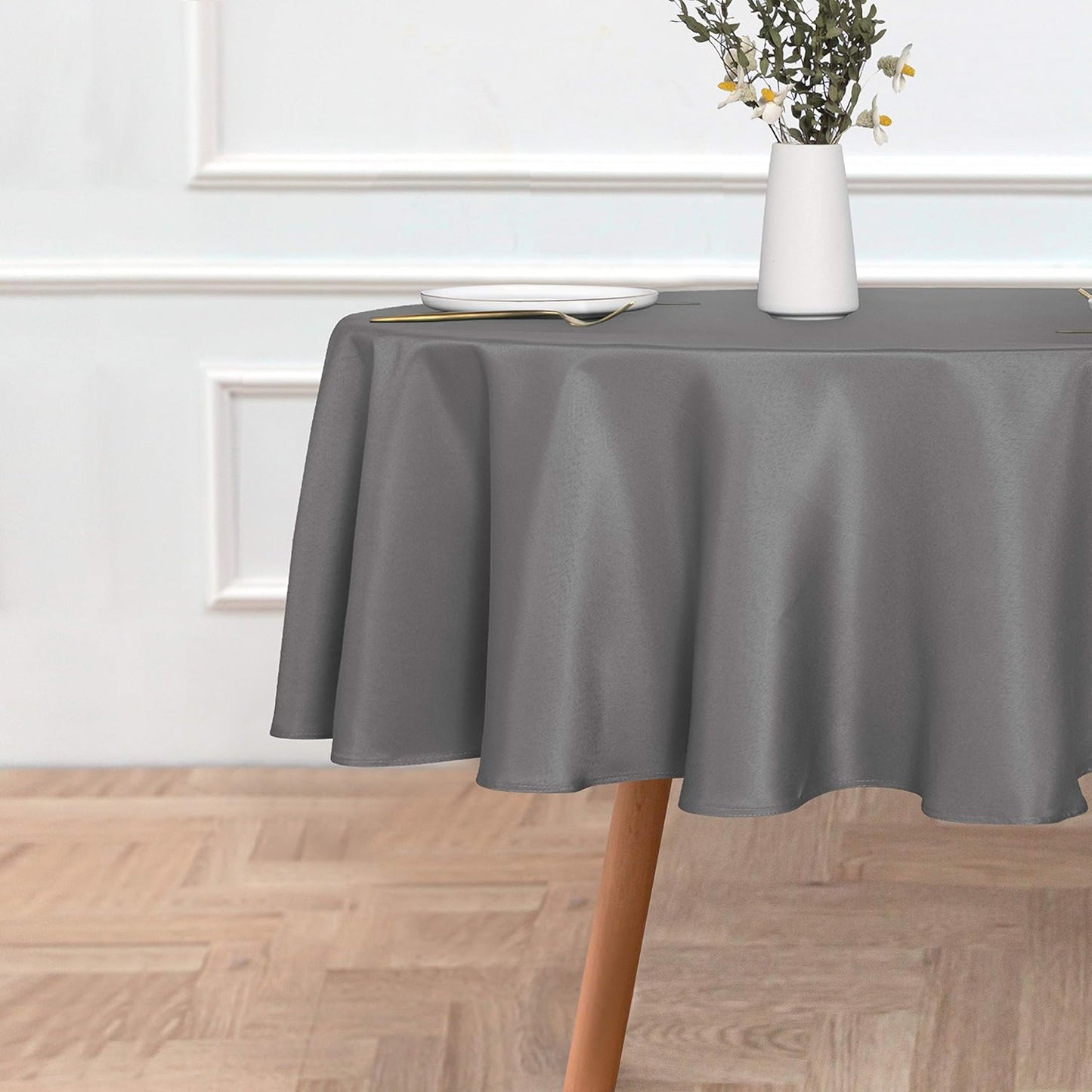 sancua Round Tablecloth - 48 Inch - Water Resistant Spill Proof Washable Polyester Table Cloth Decorative Fabric Table Cover for Dining Tables, Buffet Parties and Camping, Light Grey