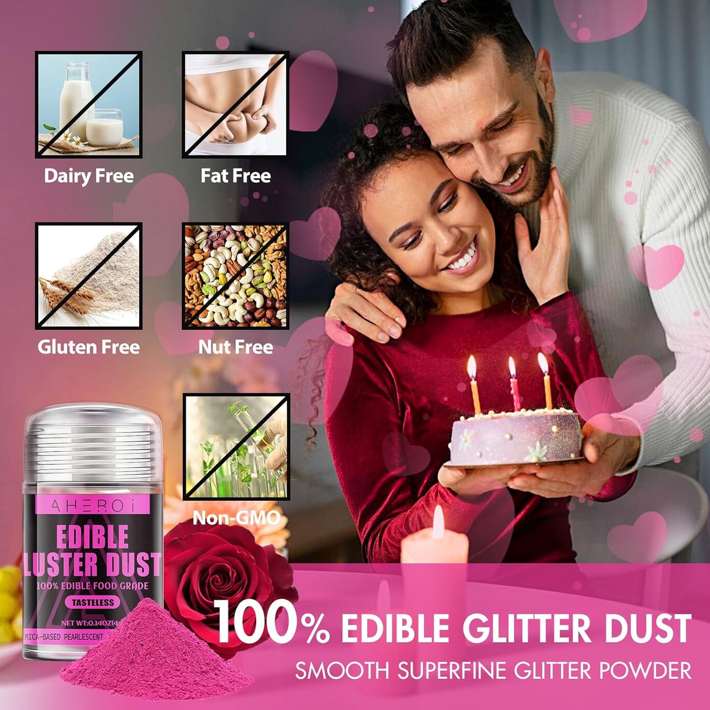 Aheroi Edible Glitter, 30 Colors Luster Dust Edible Glitter Pack for Drinks, Food Glitter Edible Shimmer Dust Powder, Edible Dust for Cocktail Chocolate Fondant Cake Decorating（4g/0.14oz）