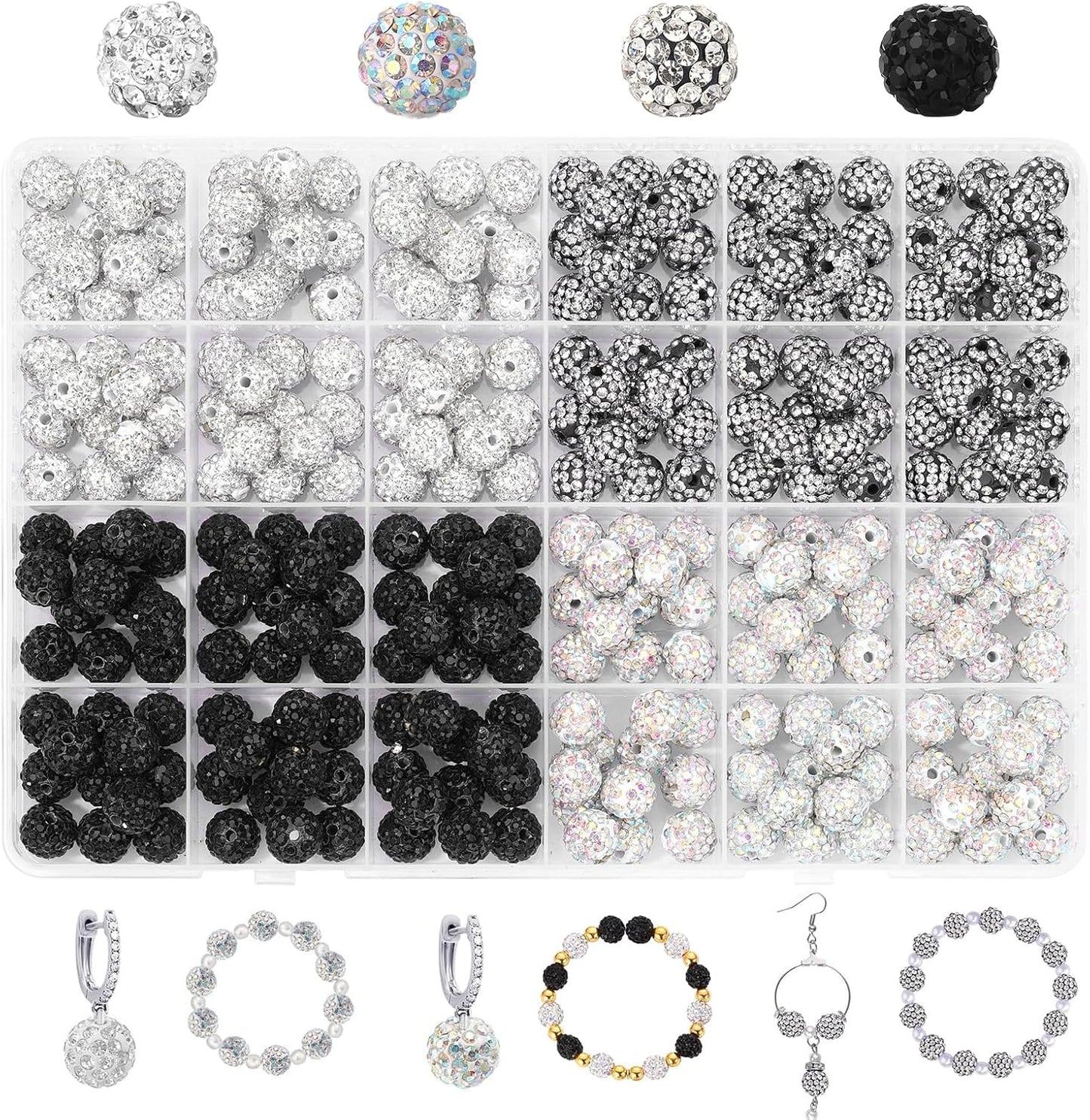 Novani 288pcs 10mm Round Rhinestone Beads for Jewelry Making, Clay Material, Black Color, Sparkle Disco Ball Effect, DIY Bracelet, Necklace, Earring, Christmas Decoration