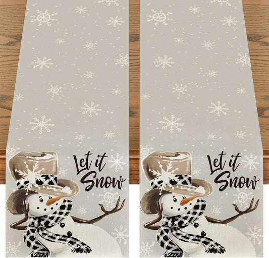 Artoid Mode Grey Snowman Snowflake Let it Snow 2PCS Christmas Table Runner, Seasonal Winter Kitchen Dining Table Decor for Home Party 13x72 Inch