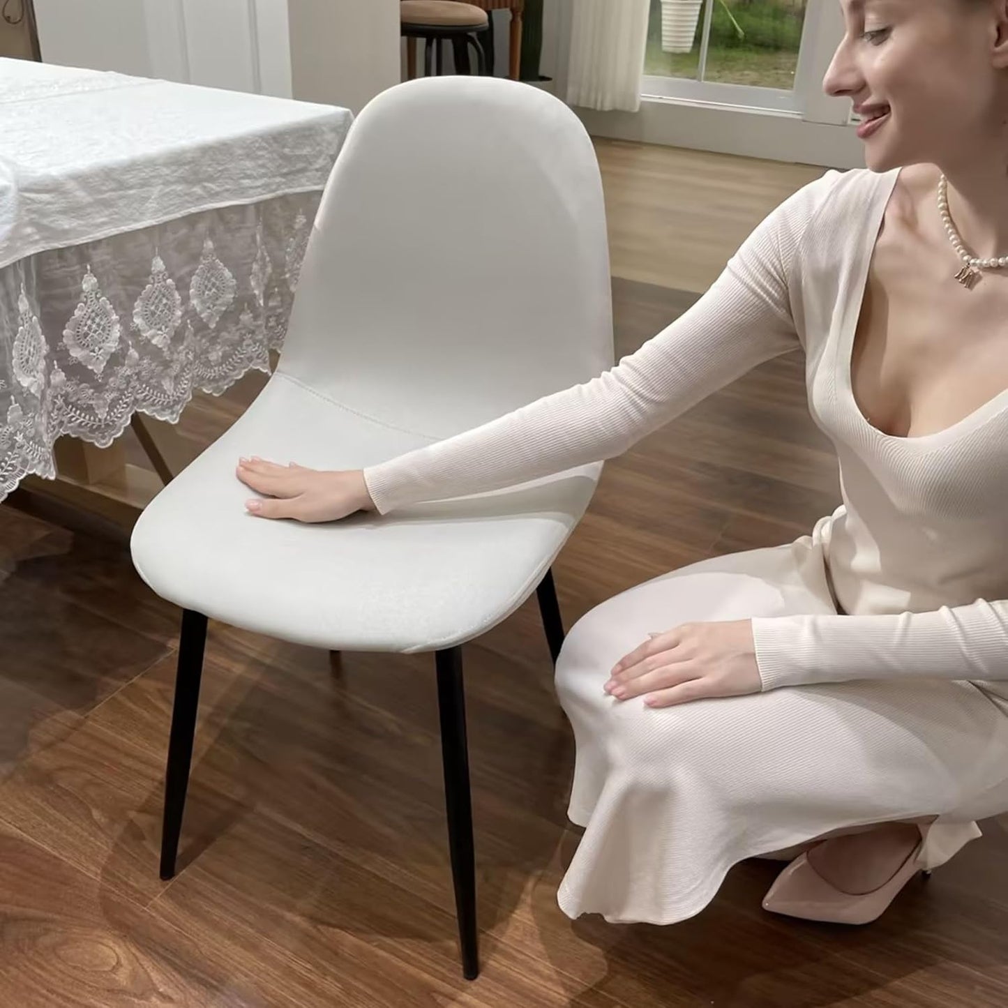Homy Casa Dining Chairs Set of 4, Mid Century Modern Style Chairs Armless Accent Side Chairs for Kitchen, Dining Room, Living Room, Bedroom, Office, Beige
