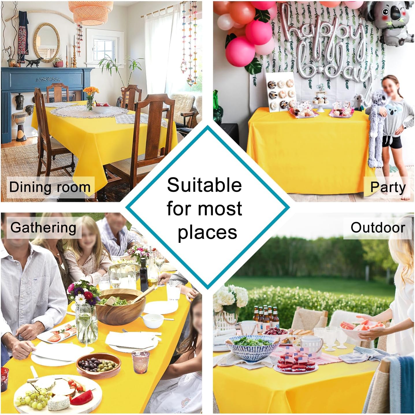 Hiasan Yellow Tablecloth for Rectangle Tables - Waterproof and Spillproof Washable Fabric Table Cloth for Dining Room Kitchen Party, 60 x 102 Inch