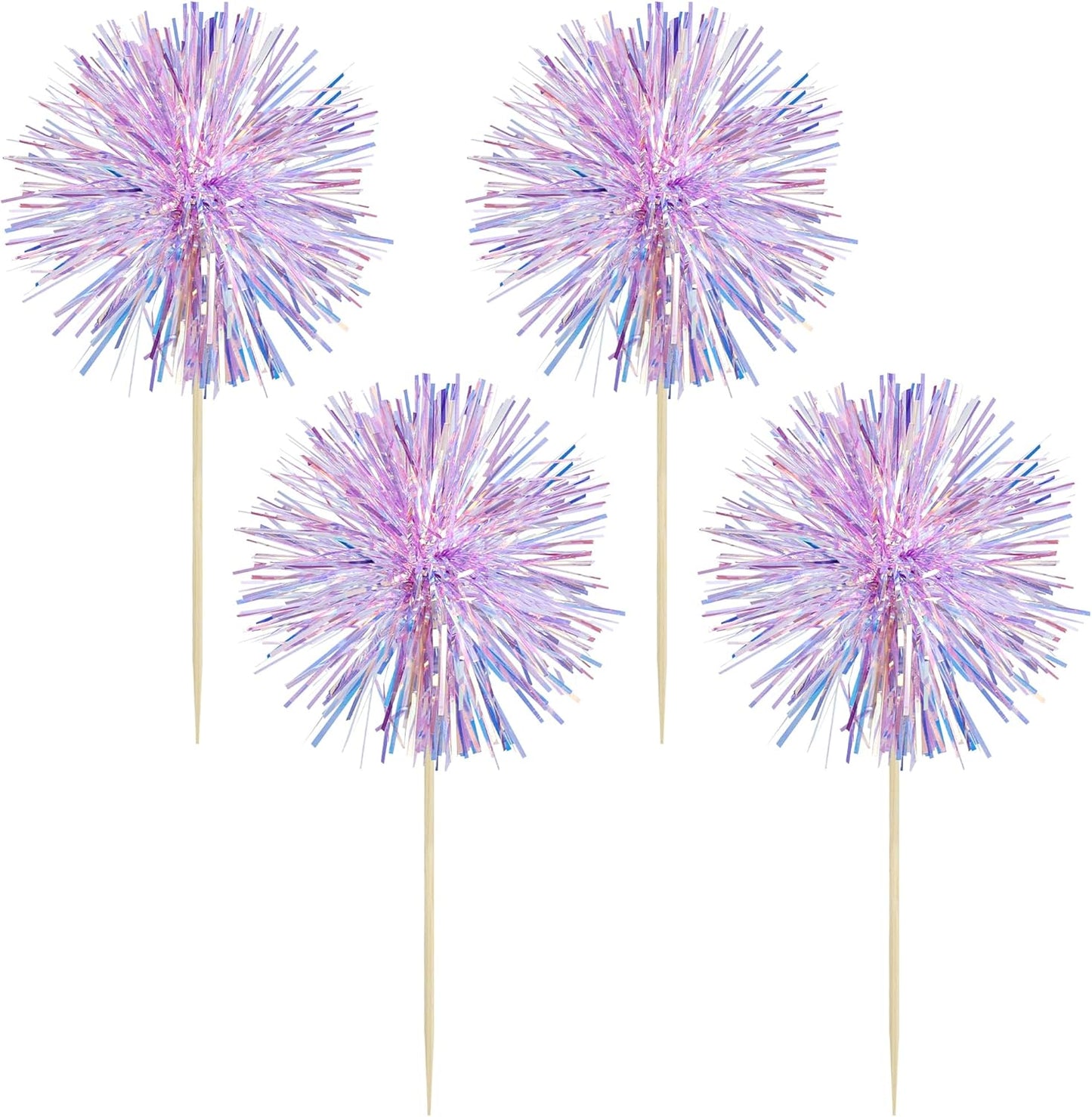 Gyufise 30Pcs Foil Firework Cupcake Toppers Sparkle Tinsel Cake Toppers Tinsel Drink Cake Decoration Cocktail Picks for Birthday Wedding Graduation Party Supplies Laser Purple