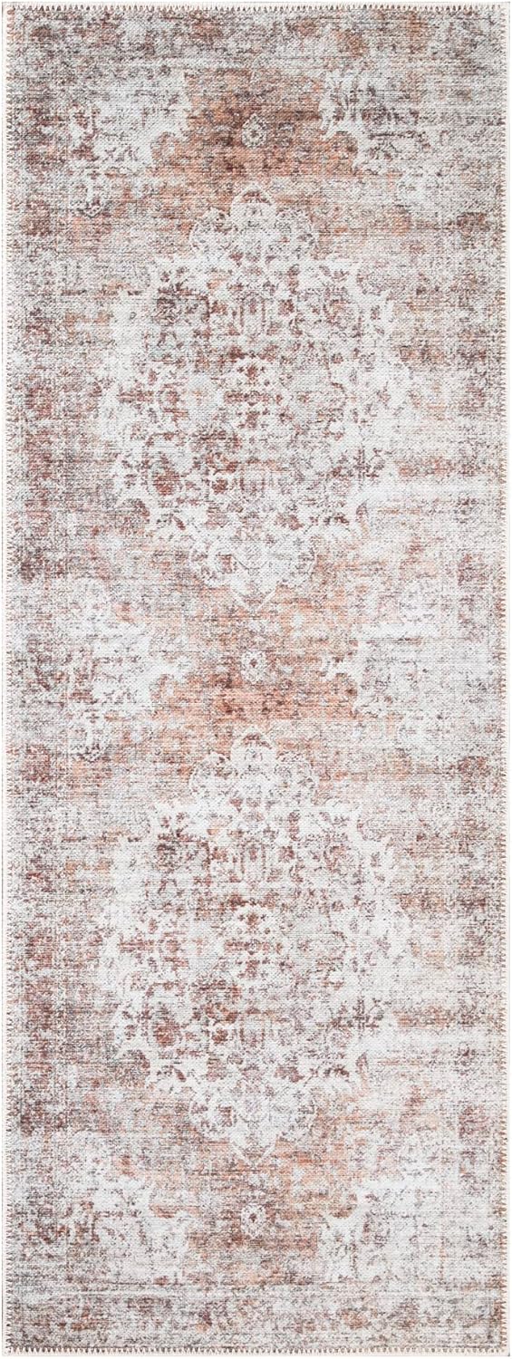 Bloom Rugs Washable Non-Slip 7 ft Runner - Ivory/Blush Traditional Runner for Entryway, Hallway, Bathroom, and Kitchen - Exact Size: 2.5' x 7'