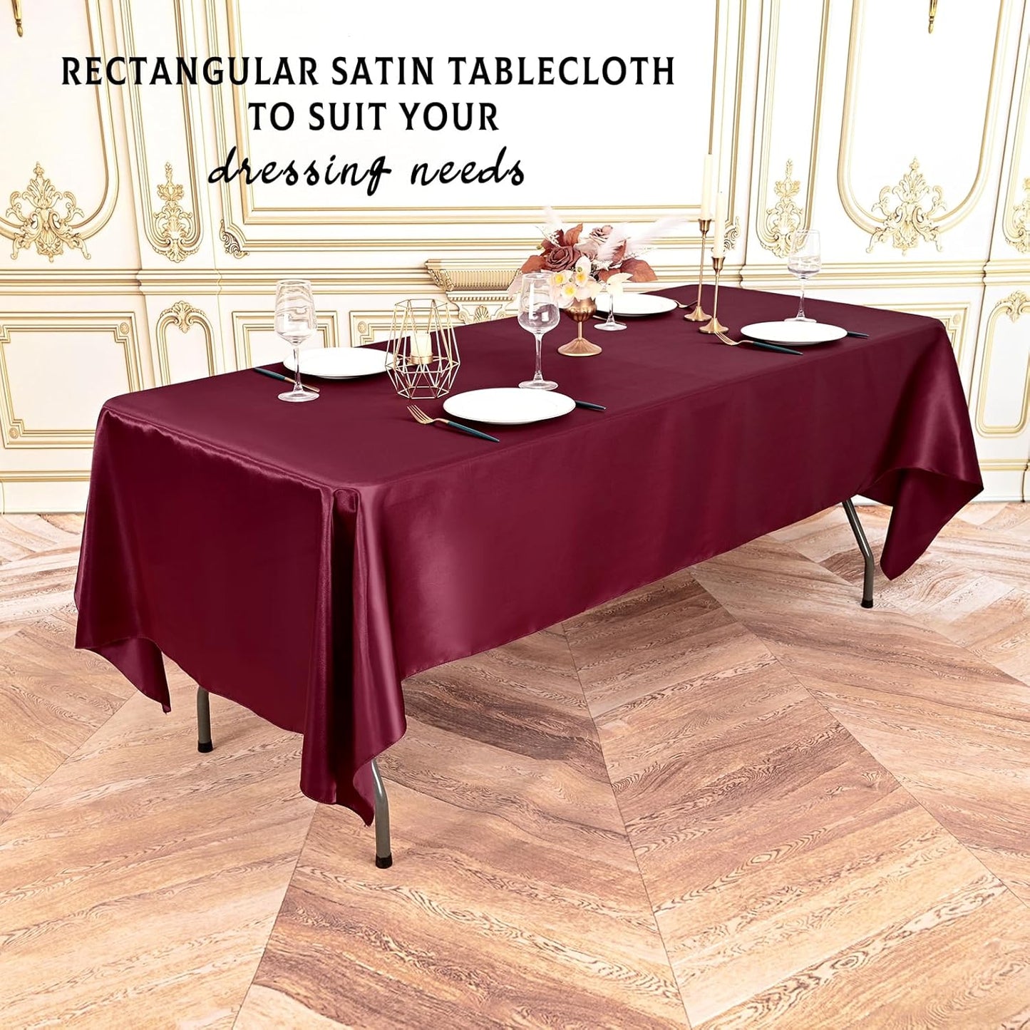 6 Packs Satin Tablecloth 57 x 108 Inch Burgundy Rectangular Table Cloth Silk Tablecloth Smooth Fabric Overlay Satin Table Cover Decoration for Wedding Party Banquet Events