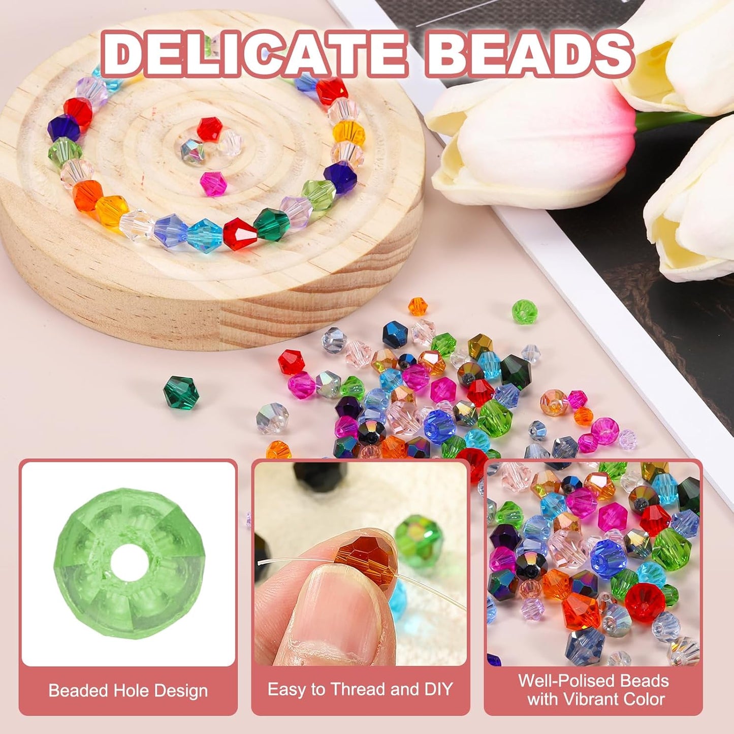 PATIKIL 1000pcs 3mm Bicone Glass Crystal Beads, Faceted Glass Spacer Beads with Box for Jewelry Making Bracelet Necklace Earrings DIY Suncatcher Craft, Light Green