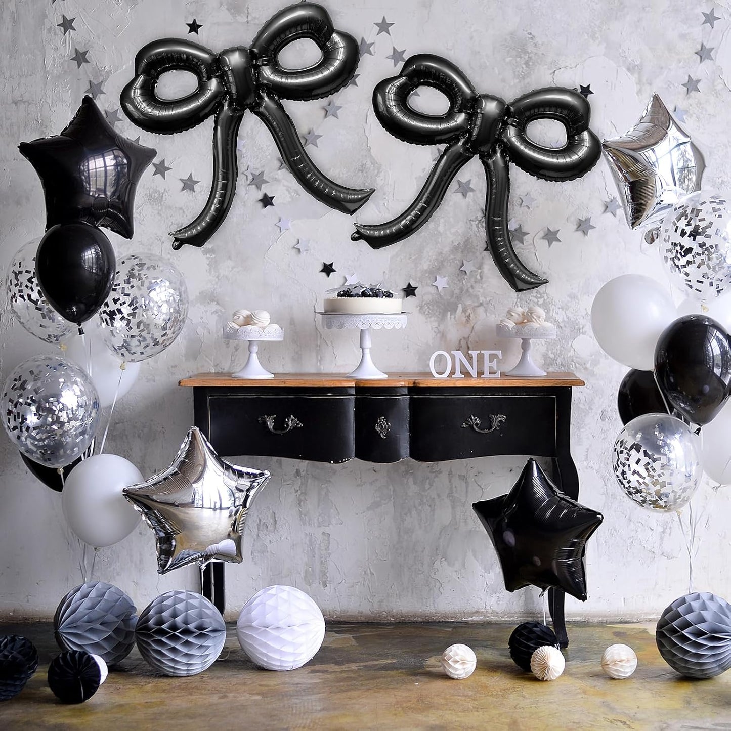 4 Pcs Bow Birthday Decorations Black Bow Balloons Bow Party Decorations Giant Foil Balloon for Girl Women Baby Shower Bridal Engagement Wedding Decor Bachelorette Party Supplies