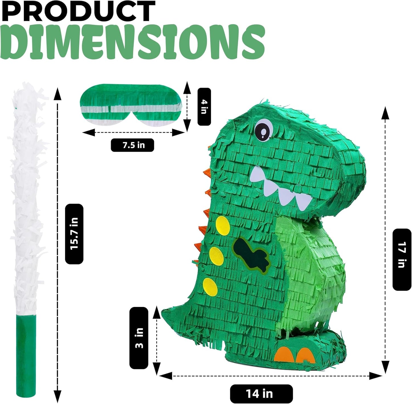 Dinosaur Pinata Bundle with a Blindfold and Bat (17x13x4 Inches), Perfect for Birthday Parties, Animal Theme Parties, Decorations
