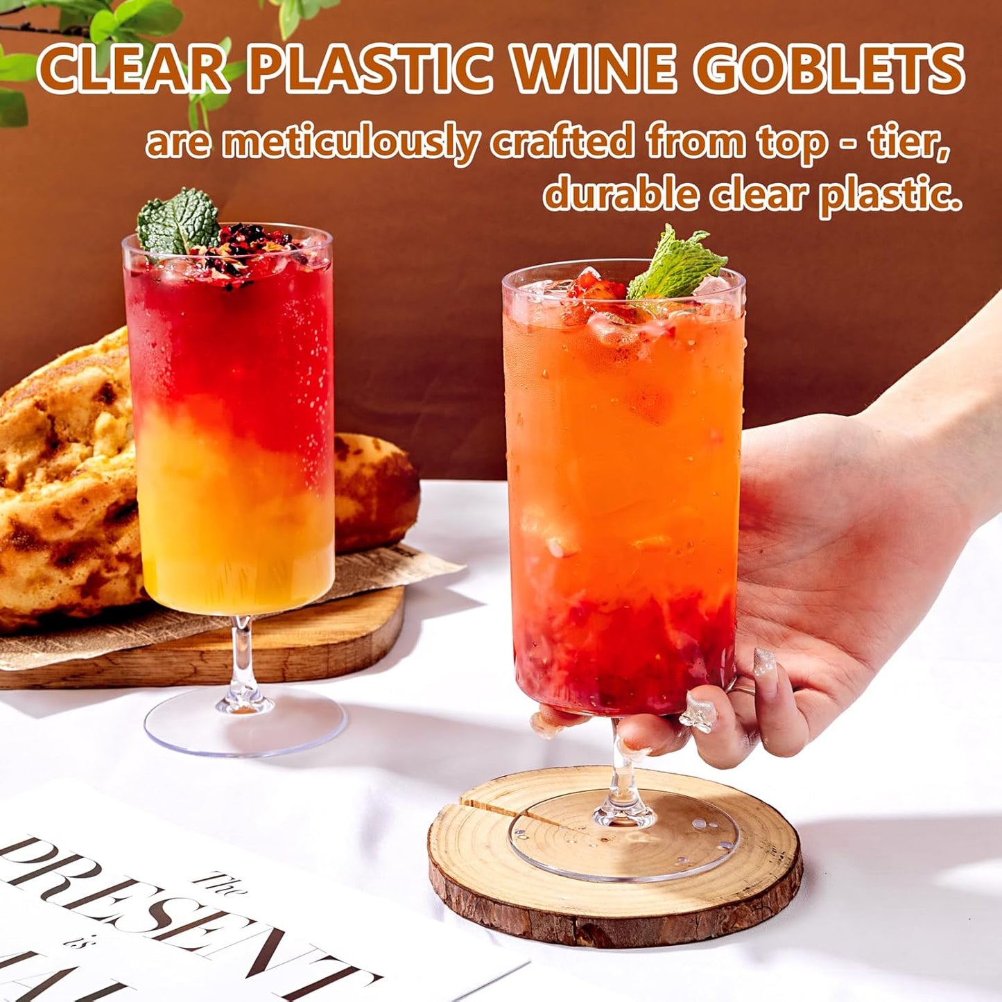 Ciaell 12 Pack Clear Plastic Wine Goblets - 14 Oz Plastic Wine Glasses with Short Stem - Disposable Water Drinking Cups for Juice, Cocktail, Wine, Party