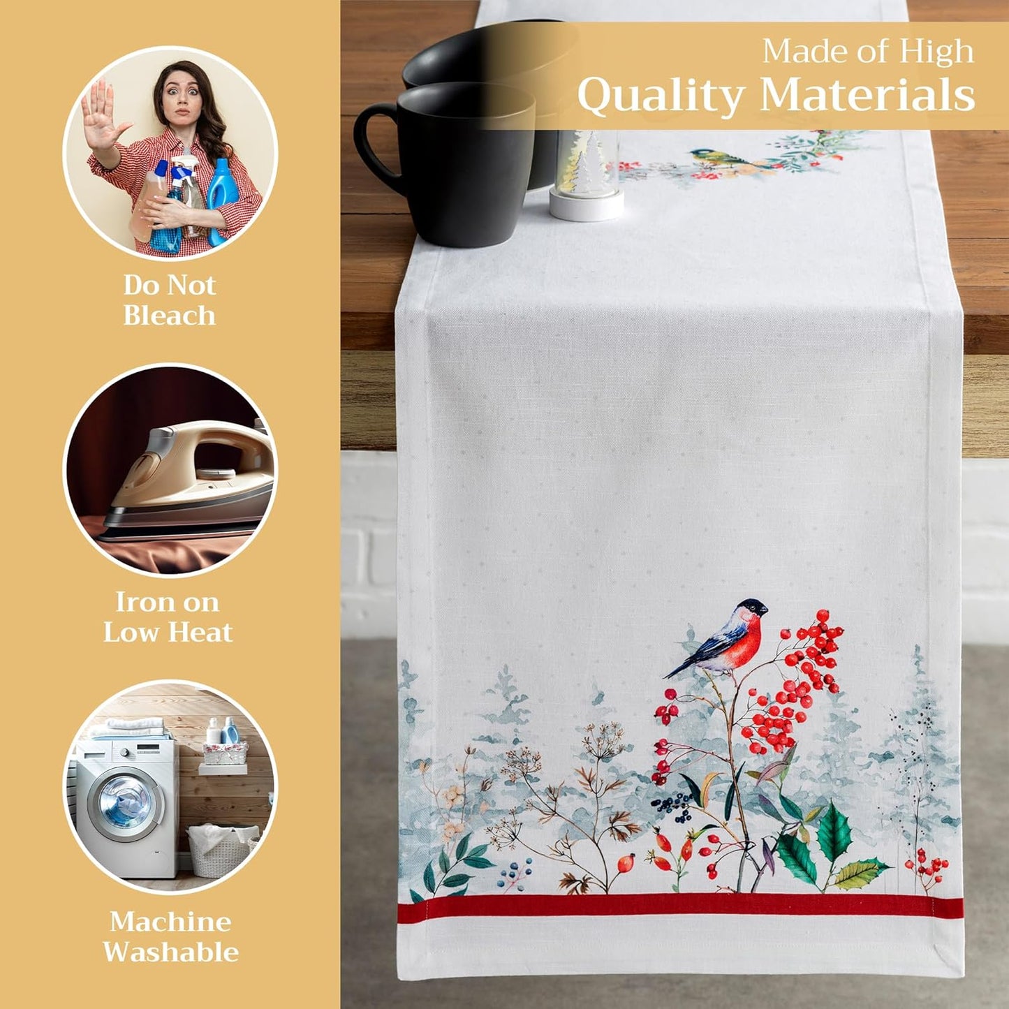 Maison d' Hermine Table Runner 100% Cotton Single Layer Table Runners 72 inches Long Decorative for Home Kitchen Dining Party Baby Shower Wedding Bridal Shower (Morzine, 14.50" x 72")