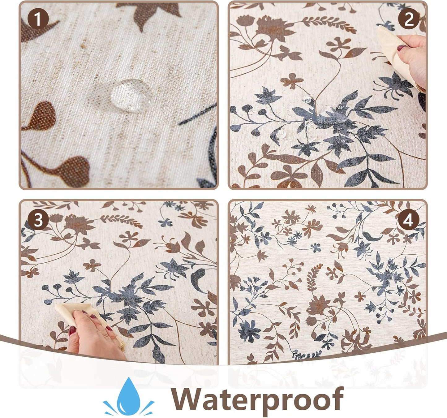 MYSKY HOME Rustic Tablecloth Classic Brown Leaves Printed Linen Fabric Table Cover Waterproof Fabric Tablecloth Farmhouse Decoration 60x84 Inches Rectangle/Oblong for Kitchen Dining and Outdoor Use