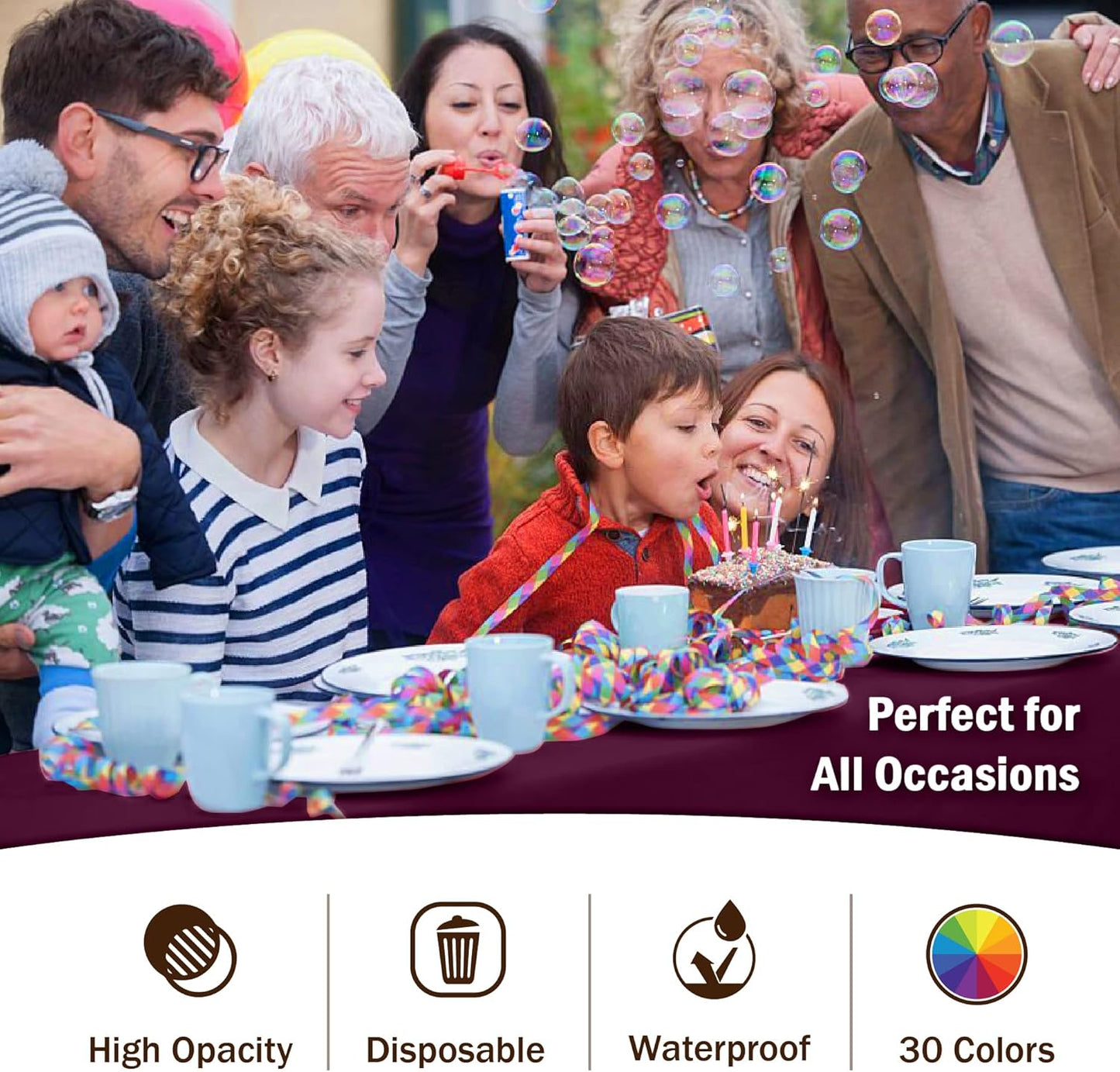 Exquisite 12-Pack Premium Plastic Tablecloth 54in. x 108in. Rectangle Table Cover - Plum