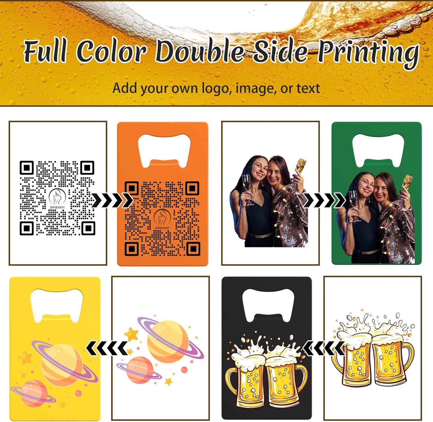 Personalized Credit Card Bottle Opener, Custom Stainless Steel Beer Bottle Opener, Upload Your Name/LOGO/Text, for Wedding Favors, Brewery, Bar, Anniversaries, Party (Yellow)