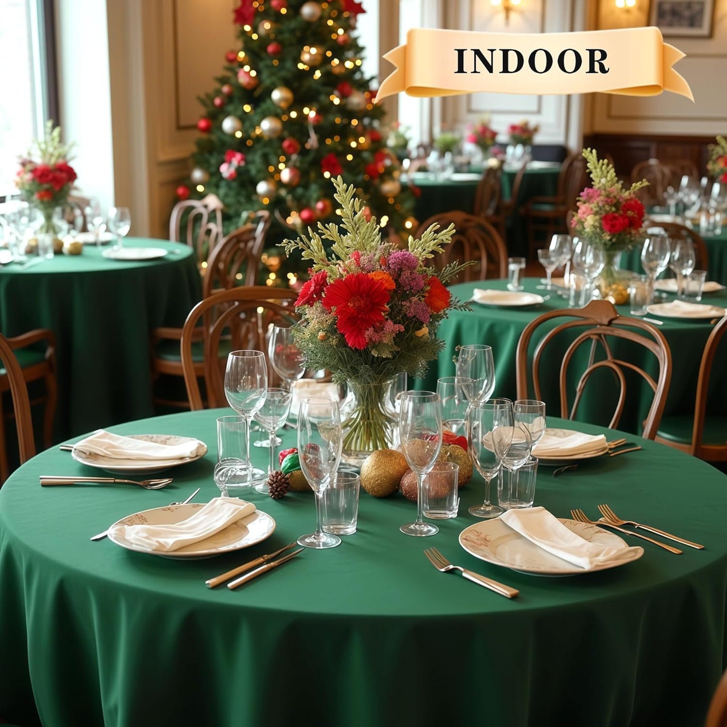 sancua 6 Pack Round Tablecloth 90 Inch Hunter Green, Stain and Wrinkle Resistant Table Cloth - Washable Polyester Decorative Fabric Table Cover for Dining Tables, Christmas Parties and Camping