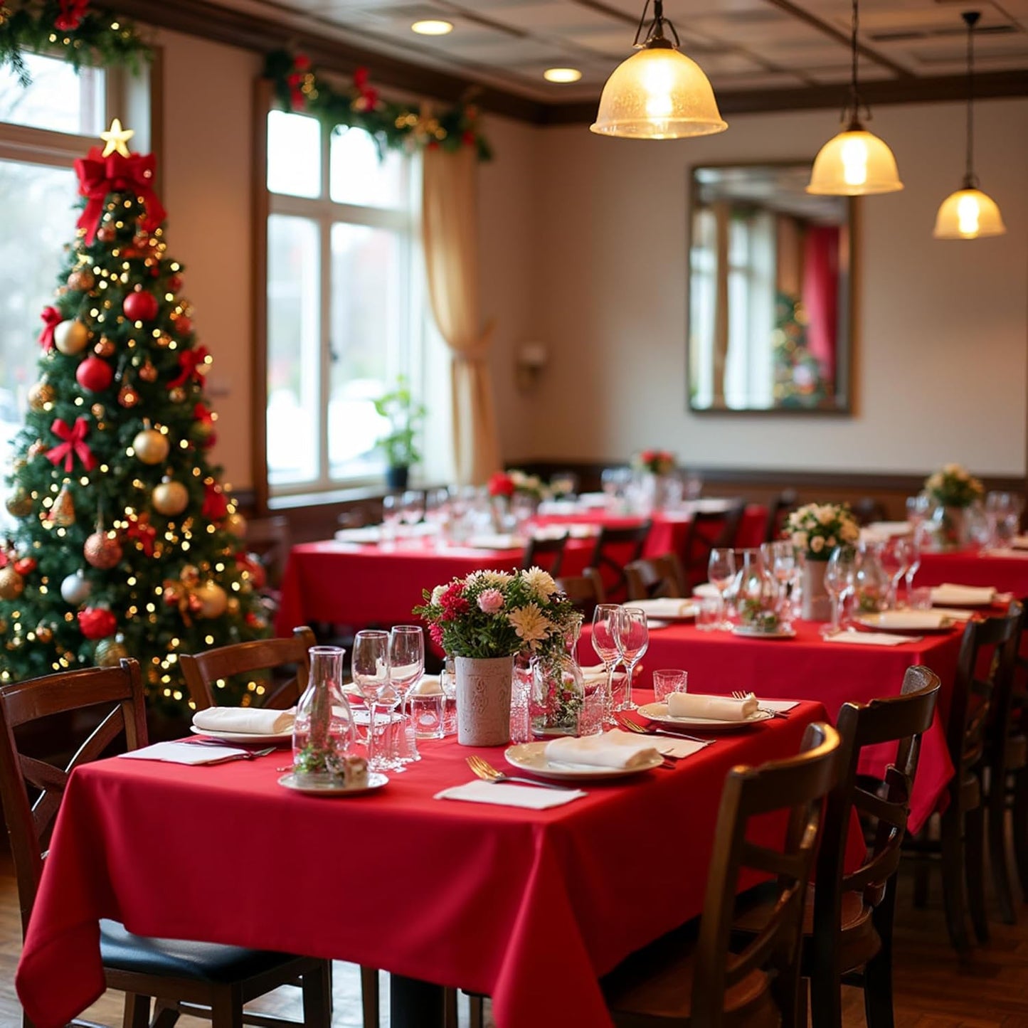 sancua Christmas Red Square Tablecloths 70x70 Inch, 2 Pack - Fabric Table Cloth for Square or Round Tables, Washable Polyester Table Cover for Dinner, Holiday Party, Decorative Display Tables